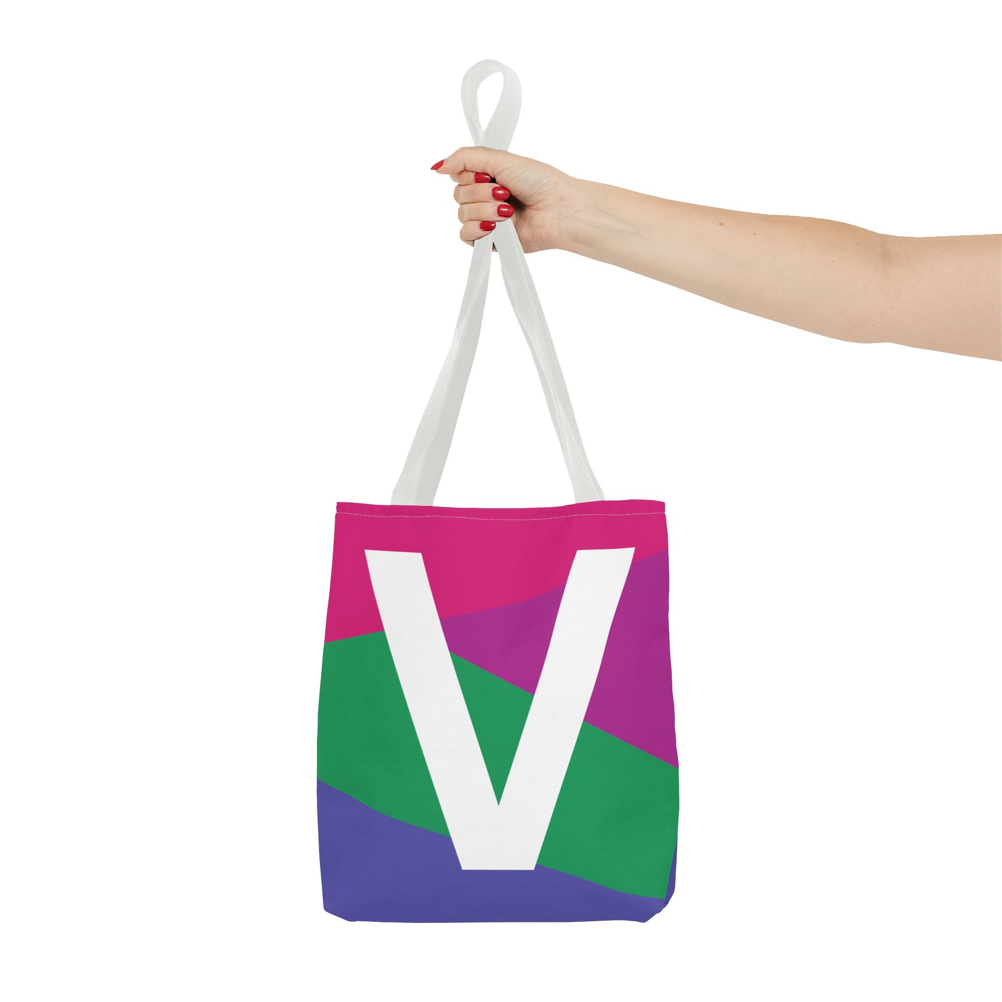 Monogram 'V' Colorblock Tote Bag — Personalized Initial V Shoulder Tote