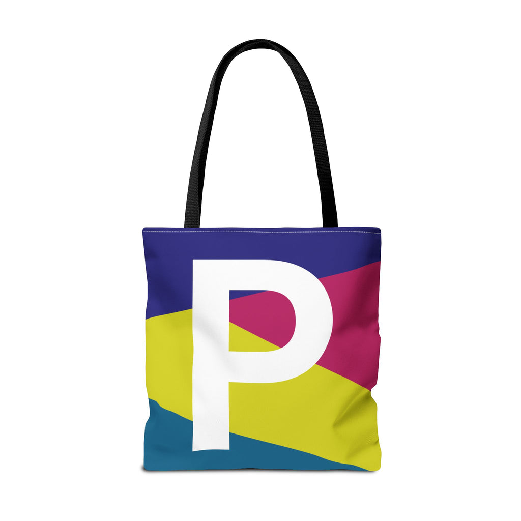 Monogram 'P' Colorblock Tote Bag — Personalized Initial P Shoulder Tote
