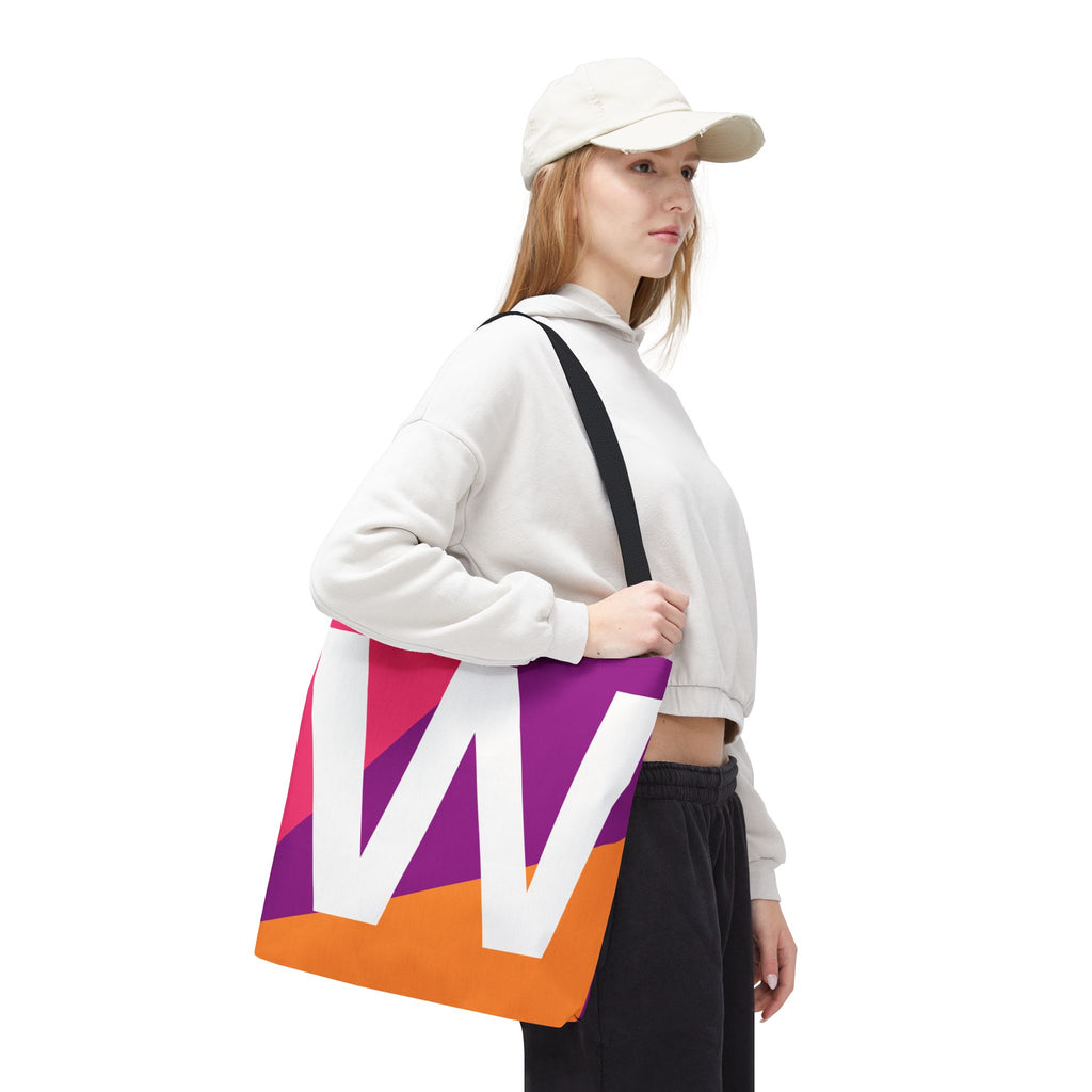 Monogram 'W' Colorblock Tote Bag — Personalized Initial W Shoulder Tote