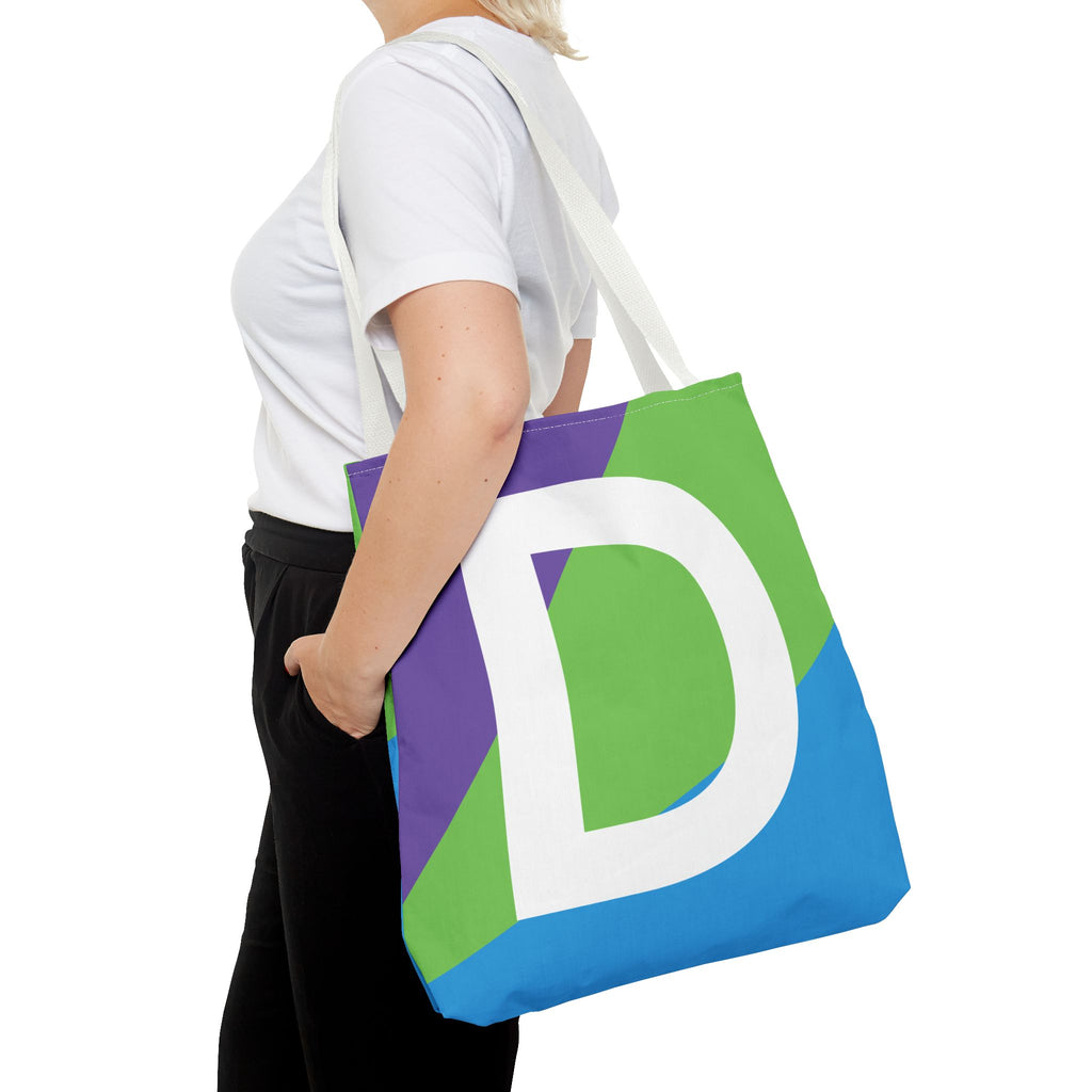 Monogram 'D' Colorblock Tote Bag — Personalized Initial D Shoulder Tote