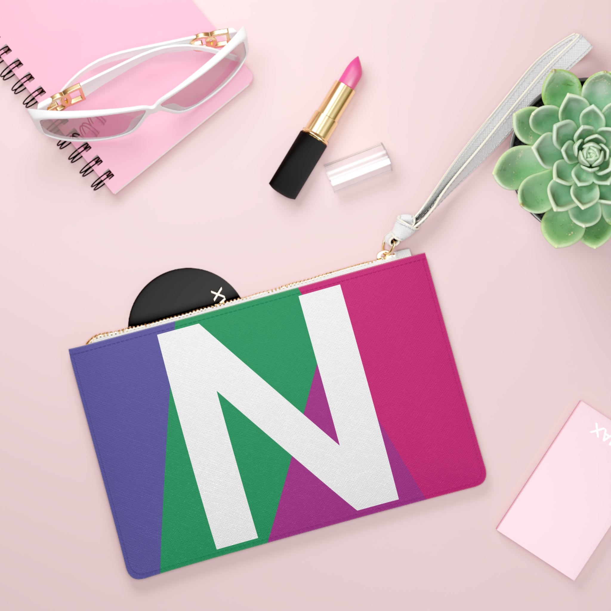 Monogram 'N' Colorblock Clutch Bag — Bold Geometric Wristlet for Everyday & Gifts