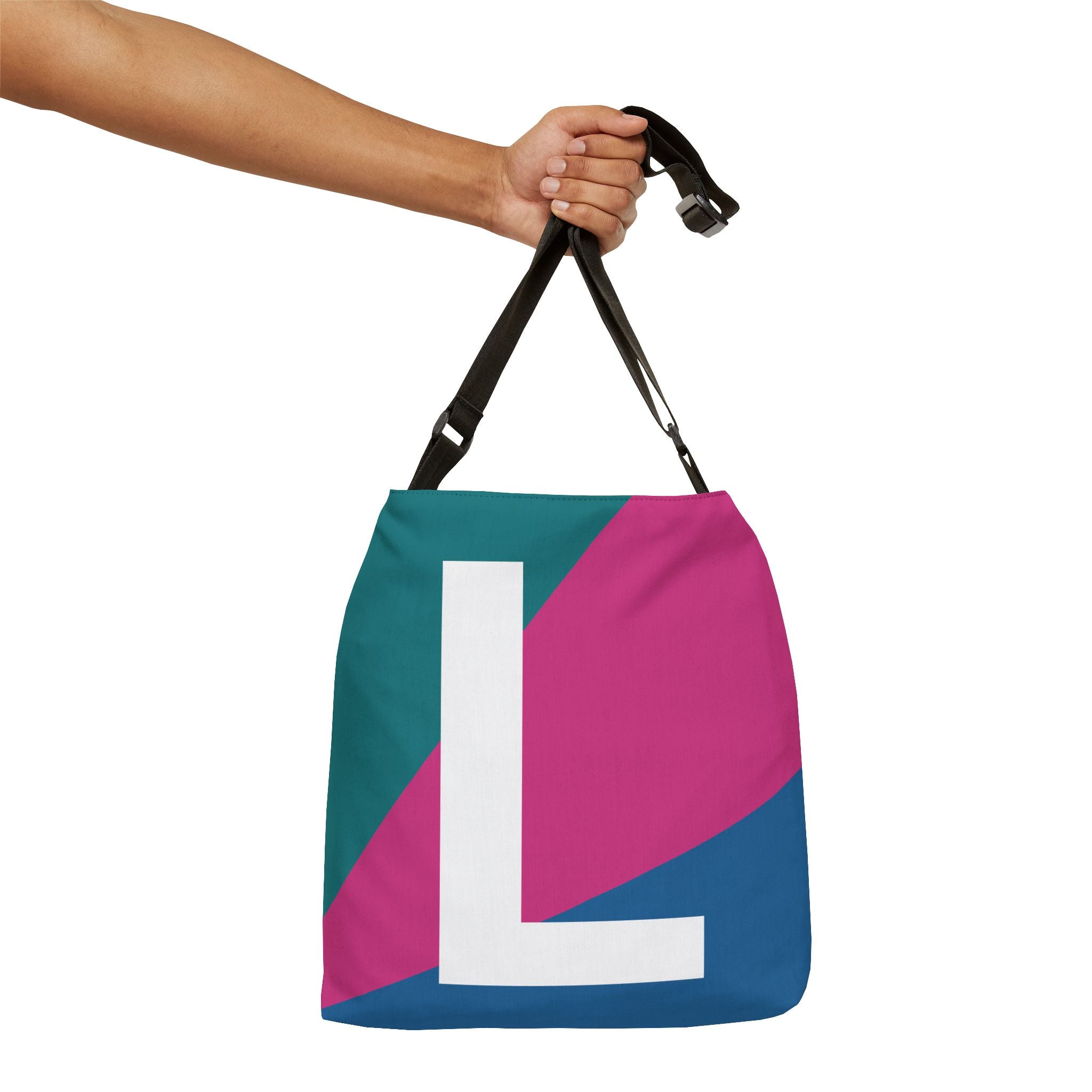 Initial Letter 'L' Colorblock Adjustable Tote Bag — Monogram Alphabet Shoulder Bag