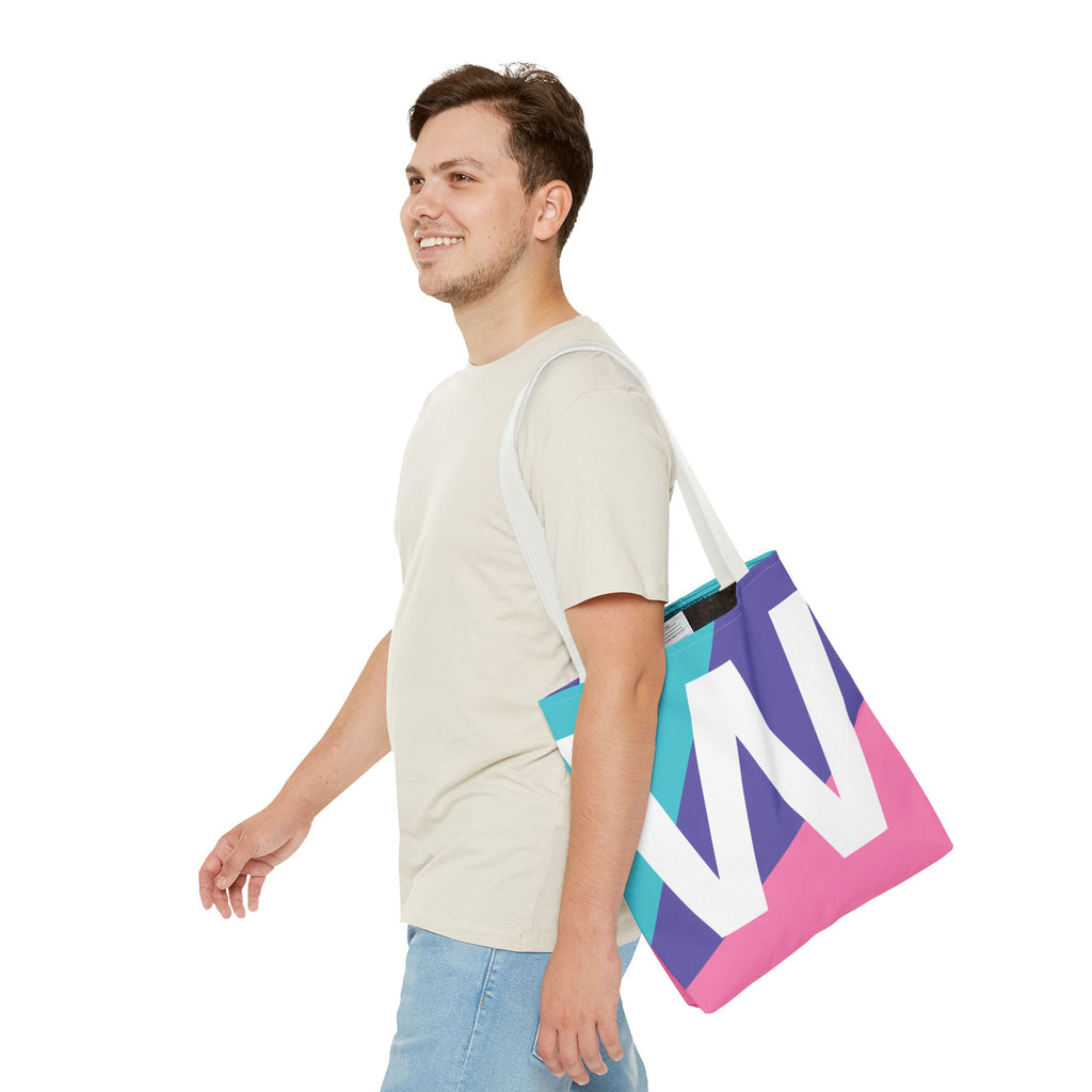 Monogram 'W' Colorblock Tote Bag — Personalized Initial W Shoulder Tote