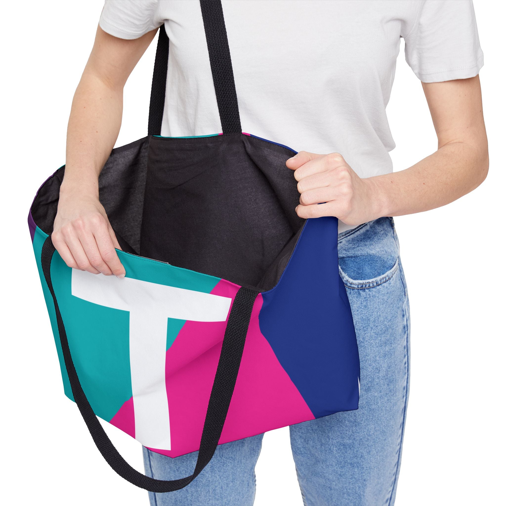 Personalized 'T' Colorblock Tote Bag — Monogram Weekender Tote
