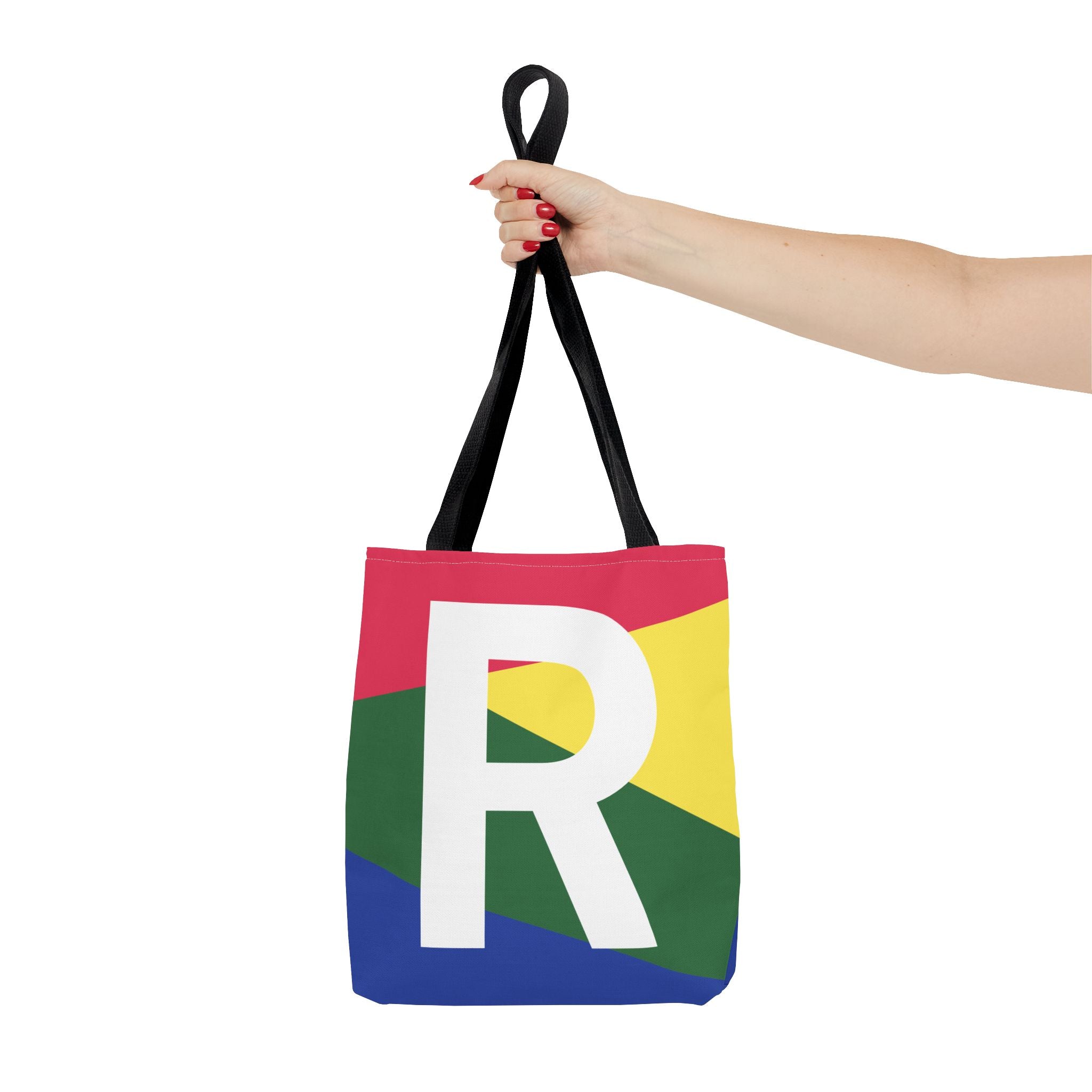 Monogram 'R' Colorblock Tote Bag — Personalized Initial R Shoulder Tote