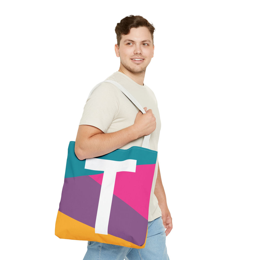 Monogram 'T' Colorblock Tote Bag — Personalized Initial T Shoulder Tote