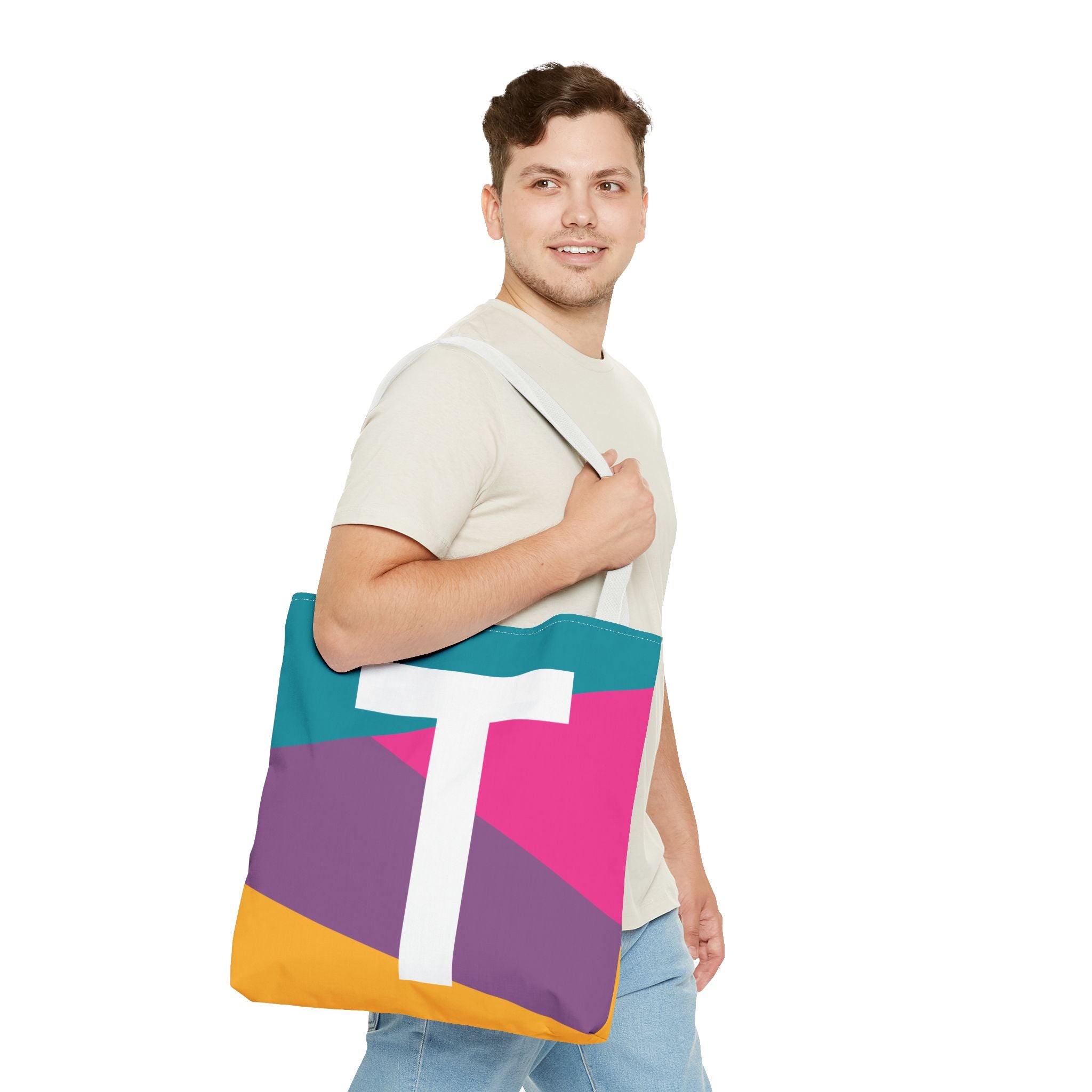 Monogram 'T' Colorblock Tote Bag — Personalized Initial T Shoulder Tote