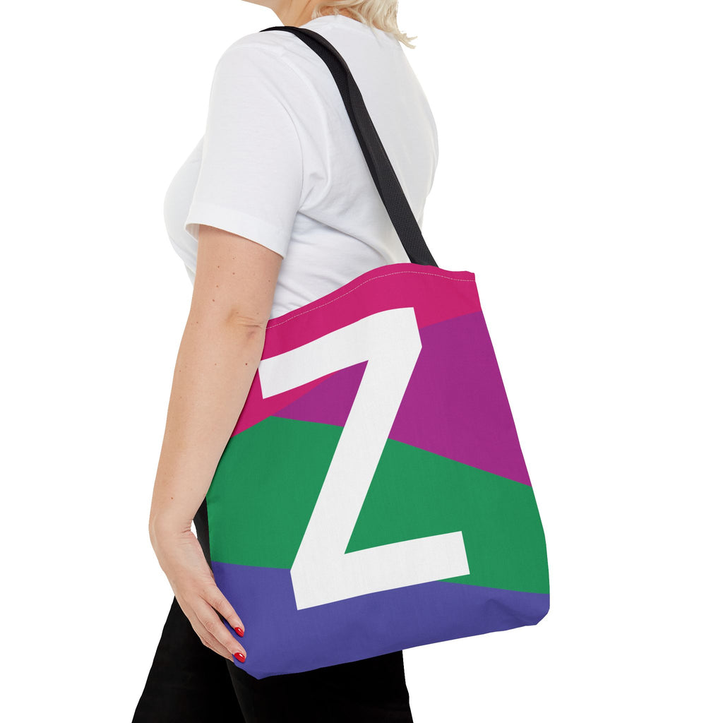 Monogram 'Z' Colorblock Tote Bag — Personalized Initial Z Shoulder Tote
