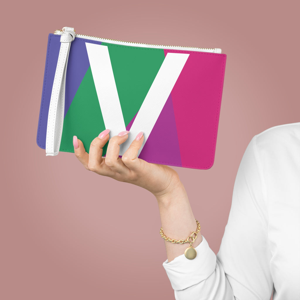 Monogram 'V' Colorblock Clutch Bag — Bold Geometric Wristlet for Everyday & Gifts