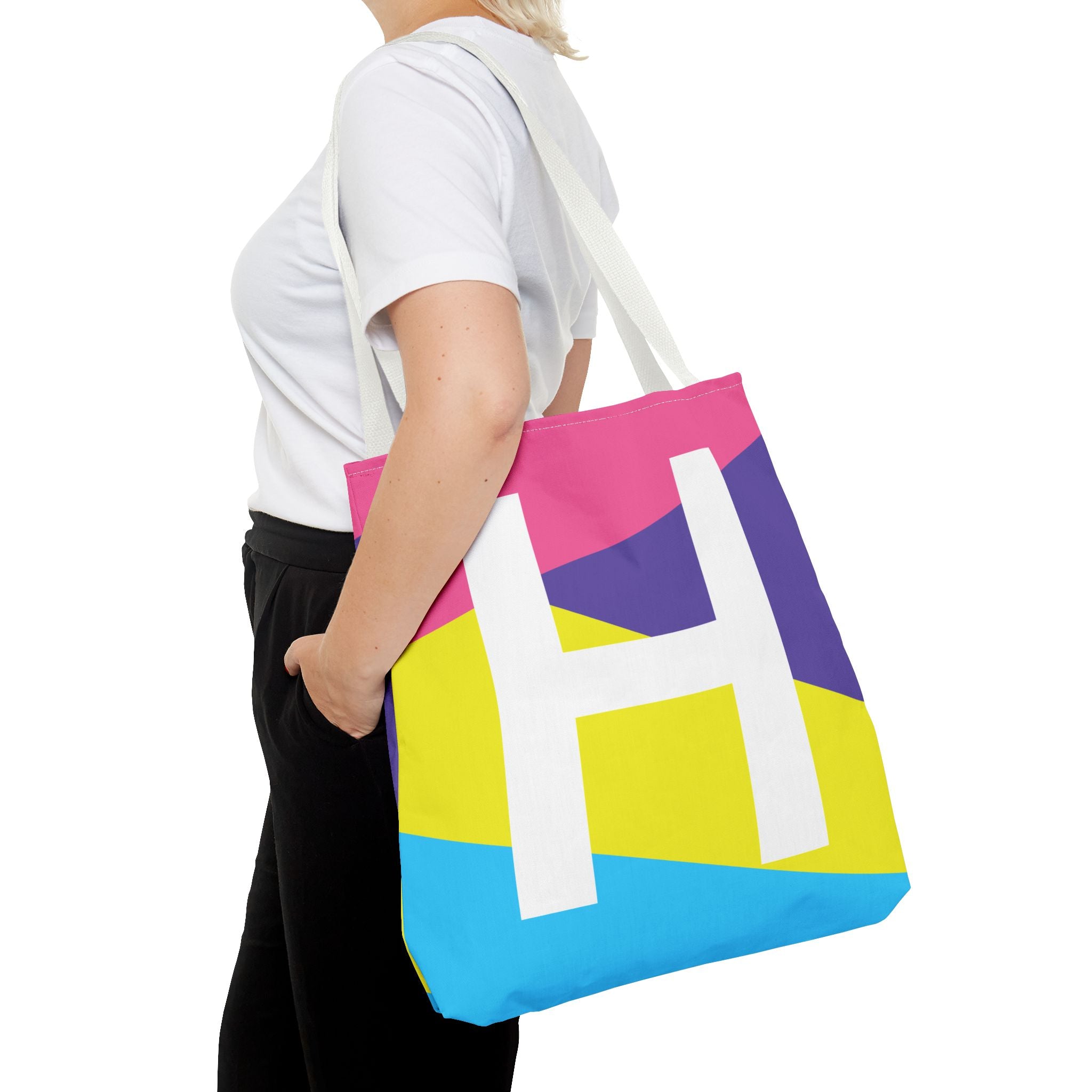 Monogram 'H' Colorblock Tote Bag — Personalized Initial H Shoulder Tote