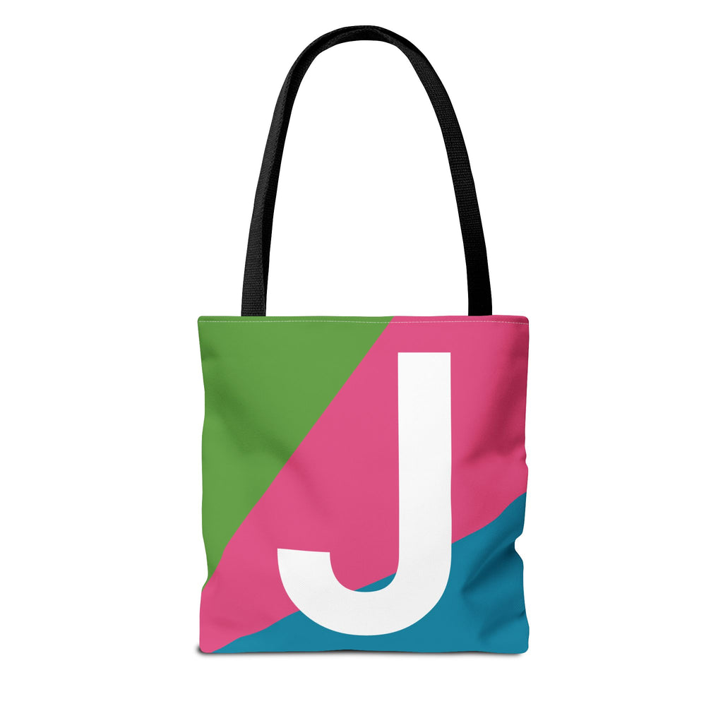 Monogram 'J' Colorblock Tote Bag — Personalized Initial J Shoulder Tote