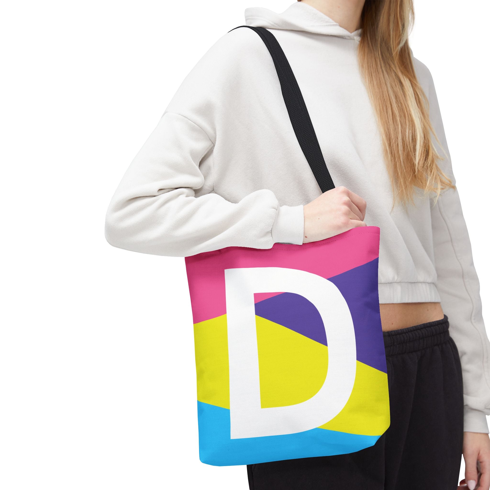 Monogram 'D' Colorblock Tote Bag — Personalized Initial D Shoulder Tote