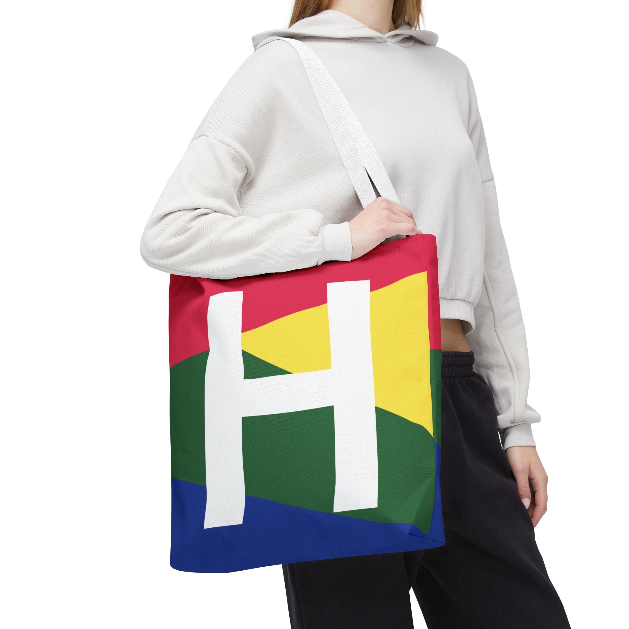 Monogram 'H' Colorblock Tote Bag — Personalized Initial H Shoulder Tote