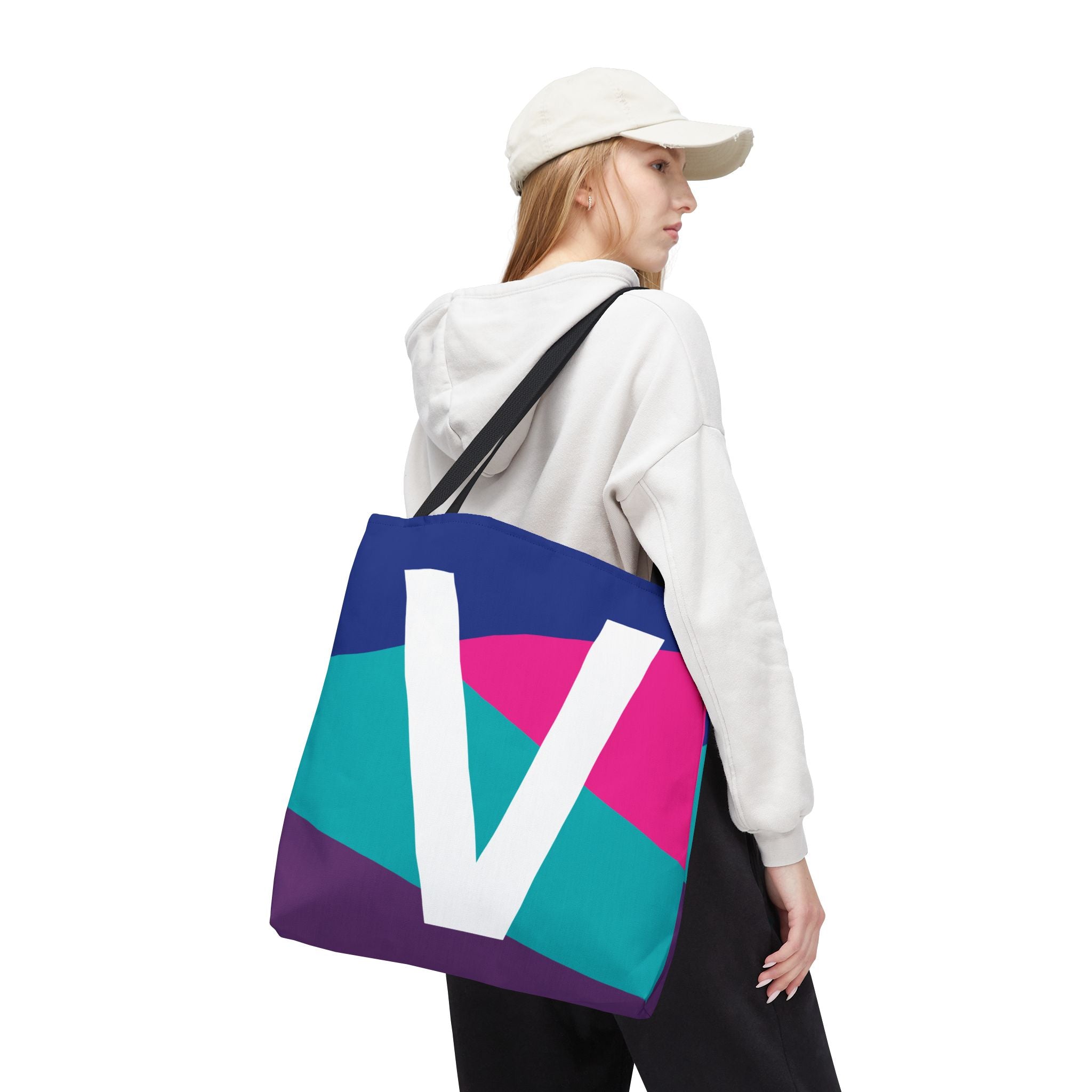 Monogram 'V' Colorblock Tote Bag — Personalized Initial V Shoulder Tote