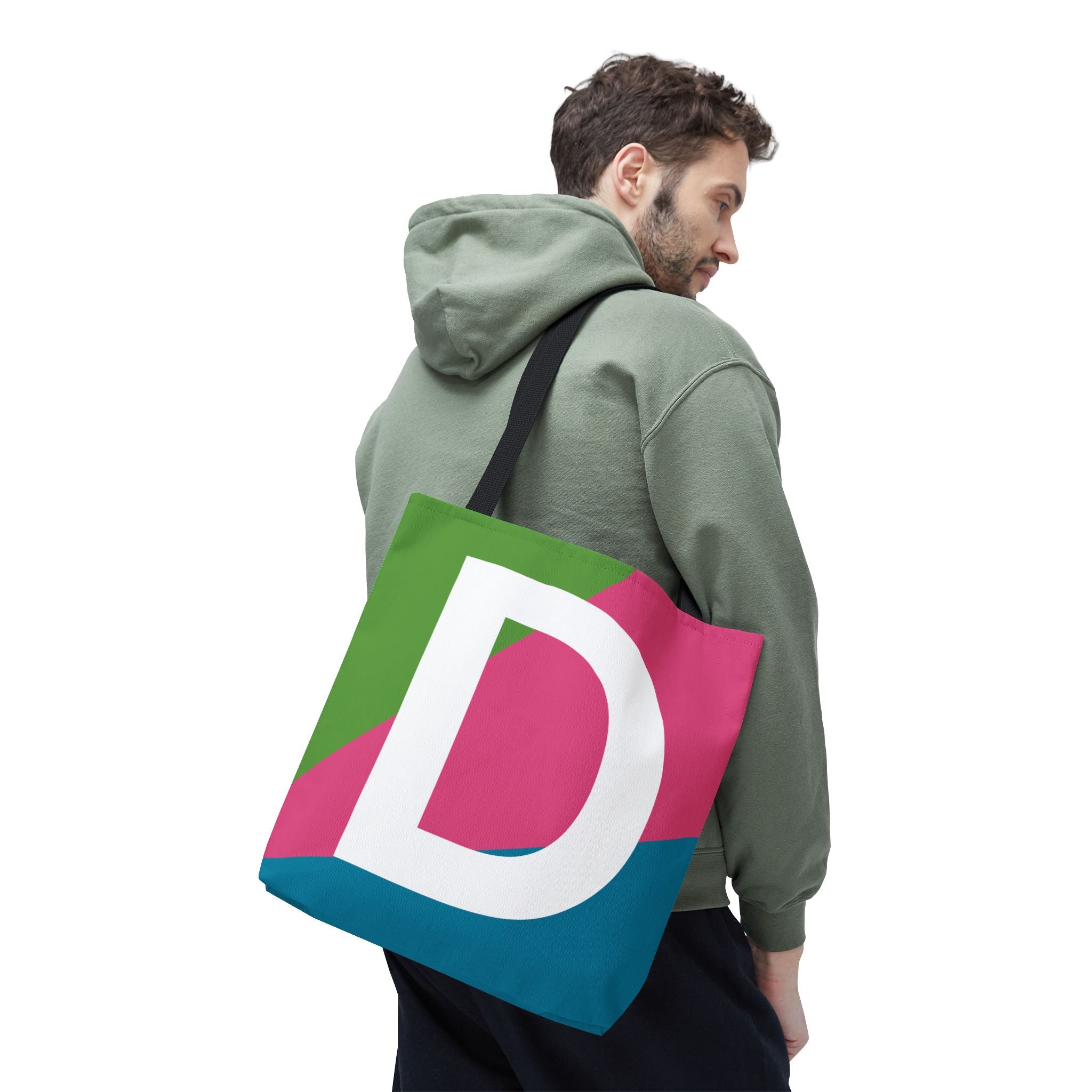Monogram 'D' Colorblock Tote Bag — Personalized Initial D Shoulder Tote