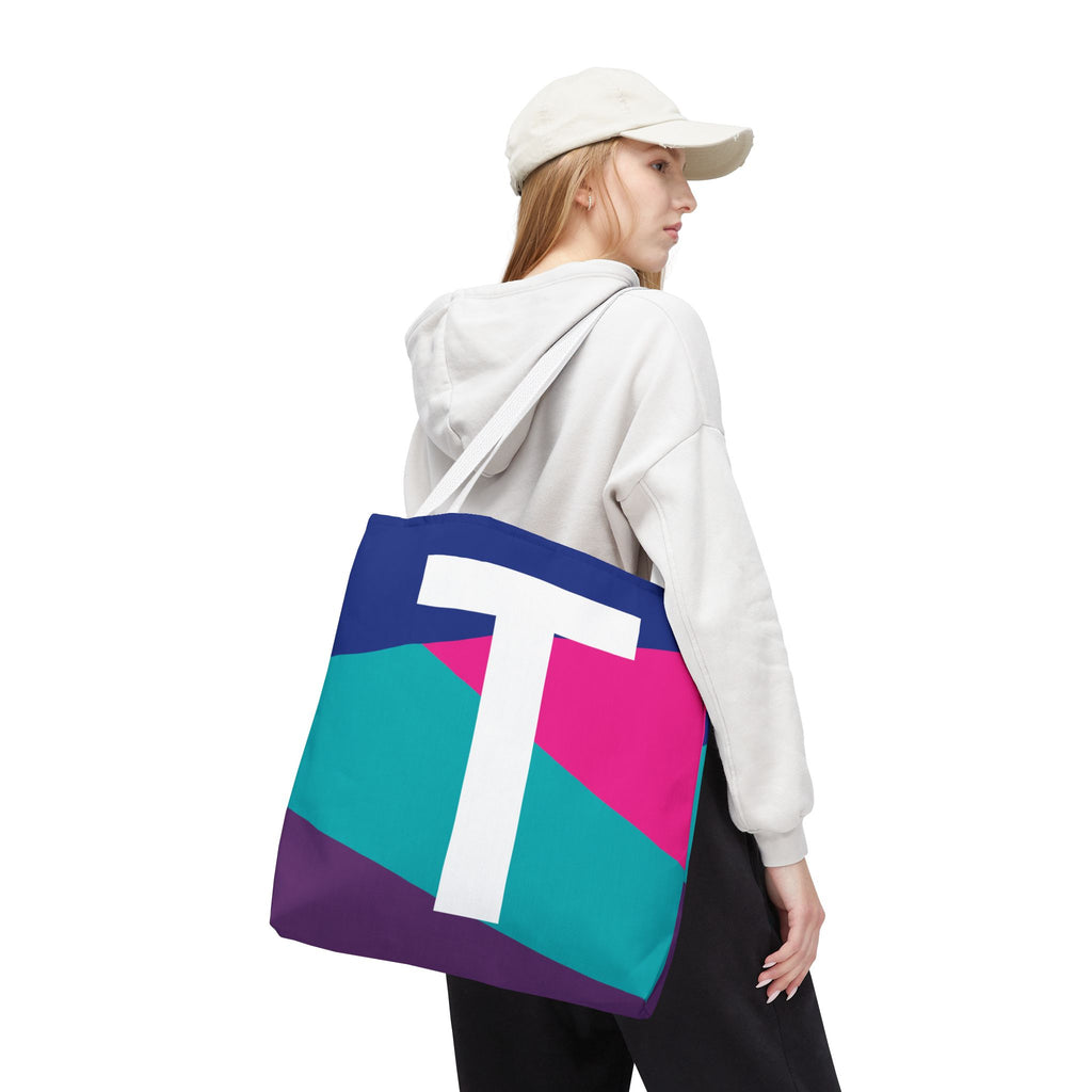Monogram 'T' Colorblock Tote Bag — Personalized Initial T Shoulder Tote