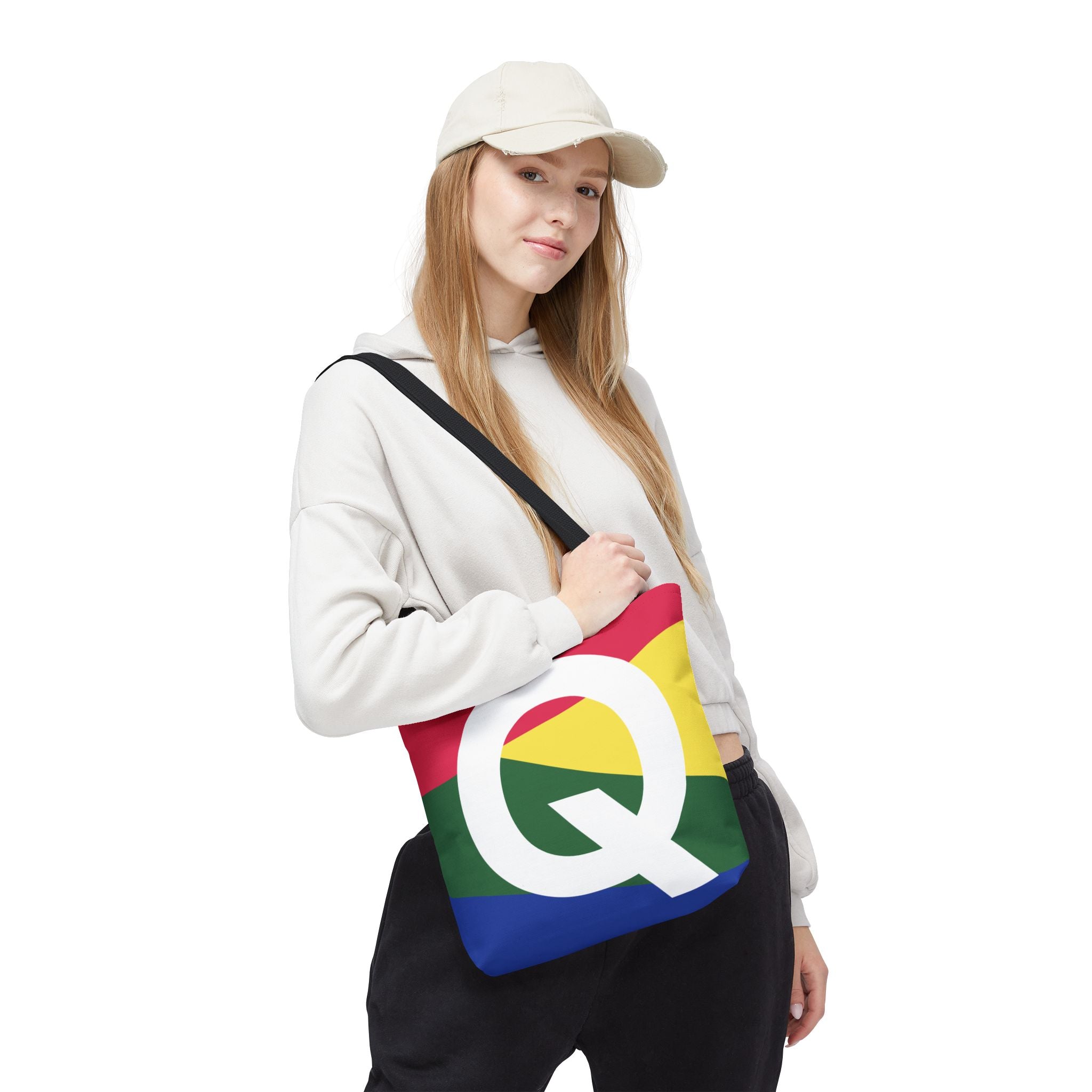 Monogram 'Q' Colorblock Tote Bag — Personalized Initial Q Shoulder Tote