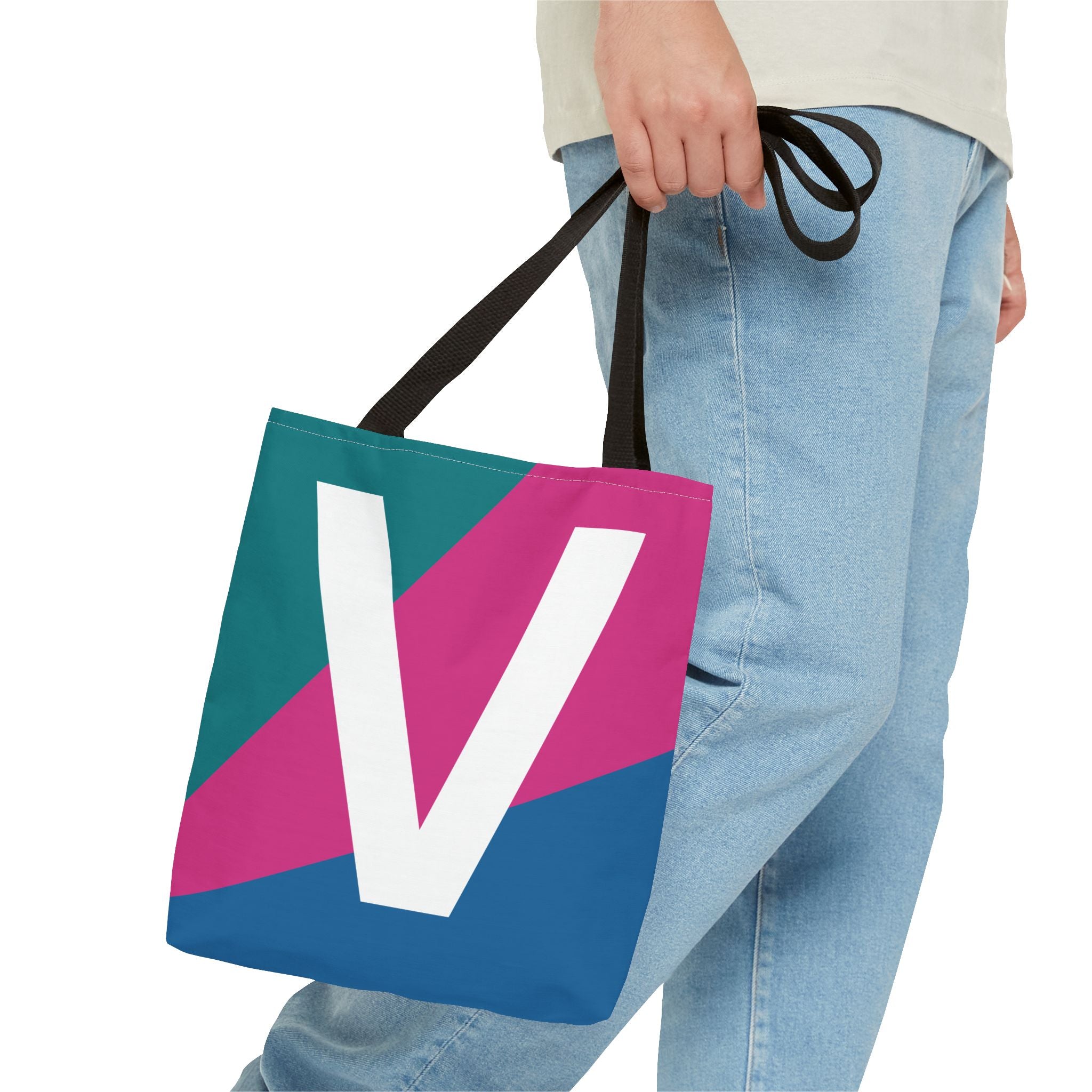 Monogram 'V' Colorblock Tote Bag — Personalized Initial V Shoulder Tote