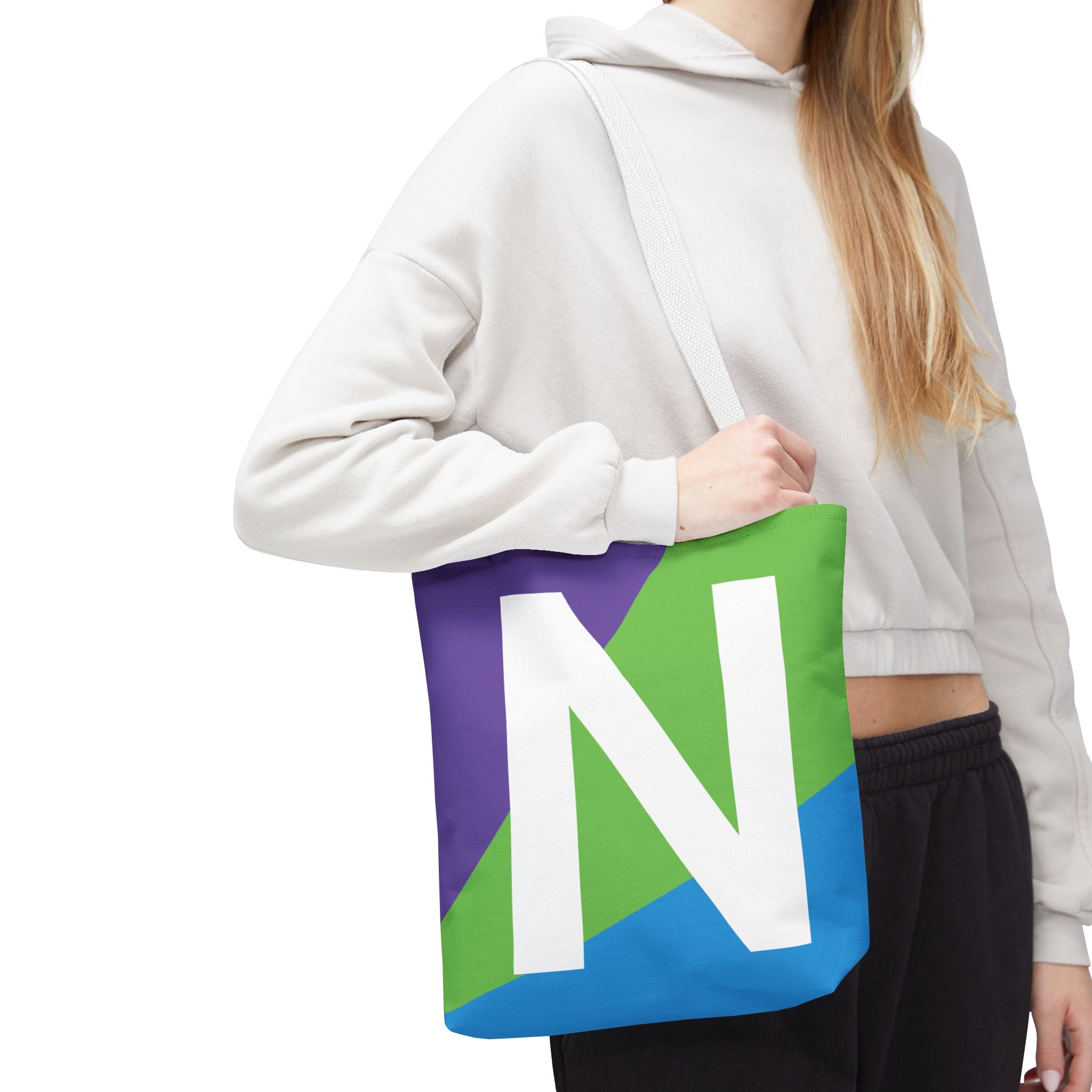 Monogram 'N' Colorblock Tote Bag — Personalized Initial N Shoulder Tote