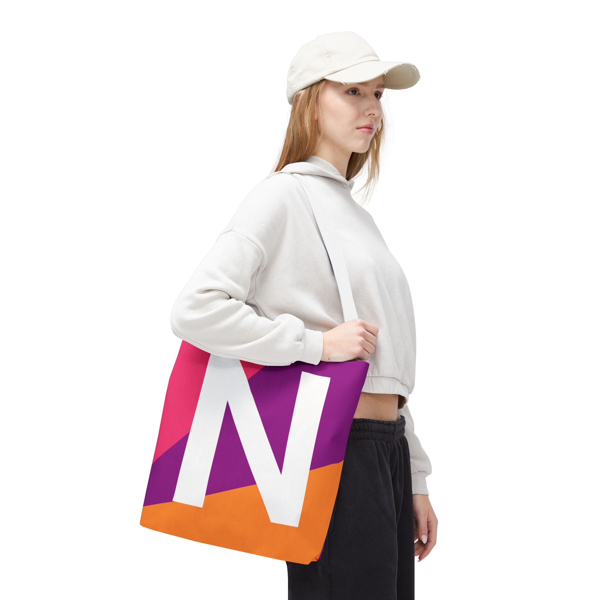 Monogram 'N' Colorblock Tote Bag — Personalized Initial N Shoulder Tote