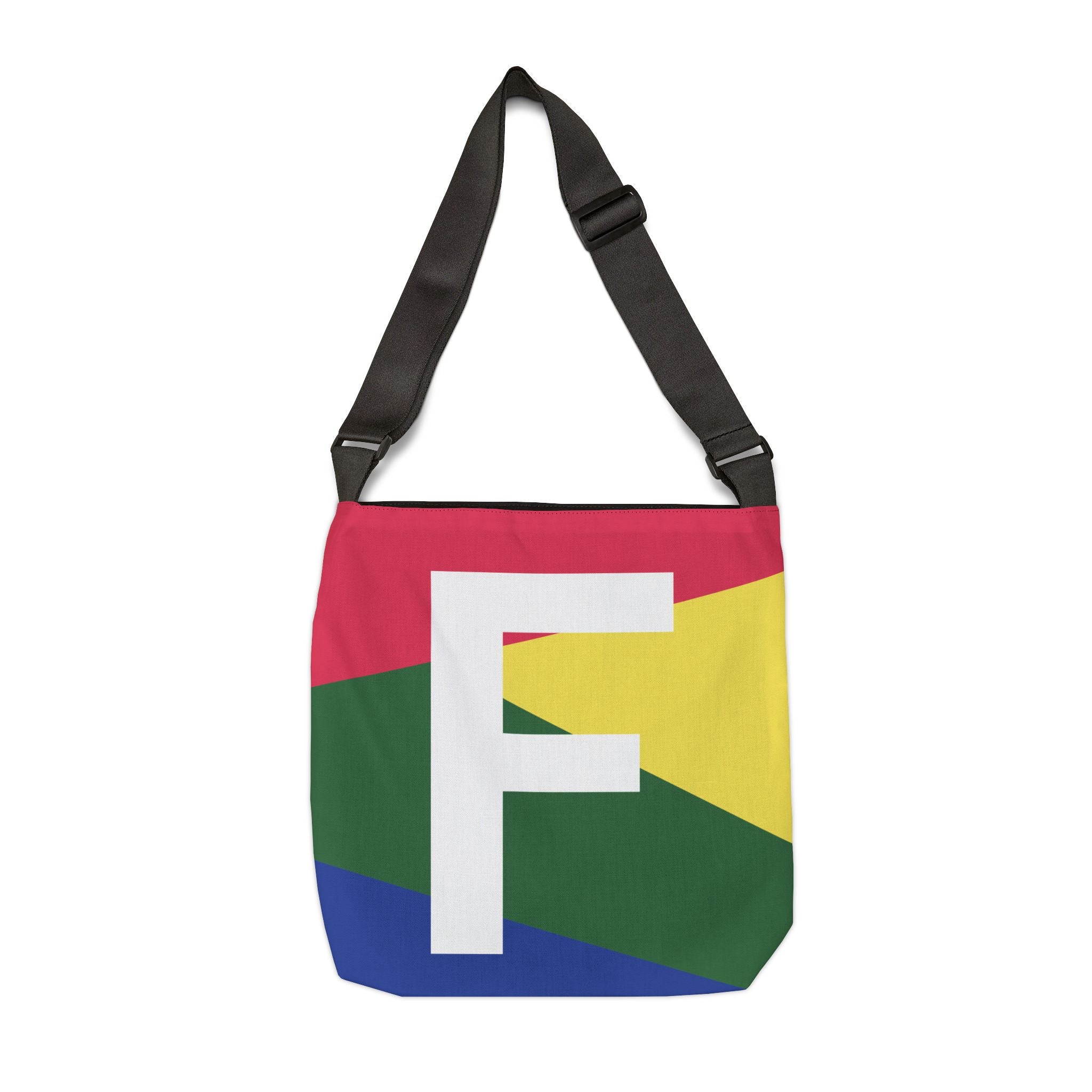 Initial Letter 'F' Colorblock Adjustable Tote Bag — Monogram Alphabet Shoulder Bag