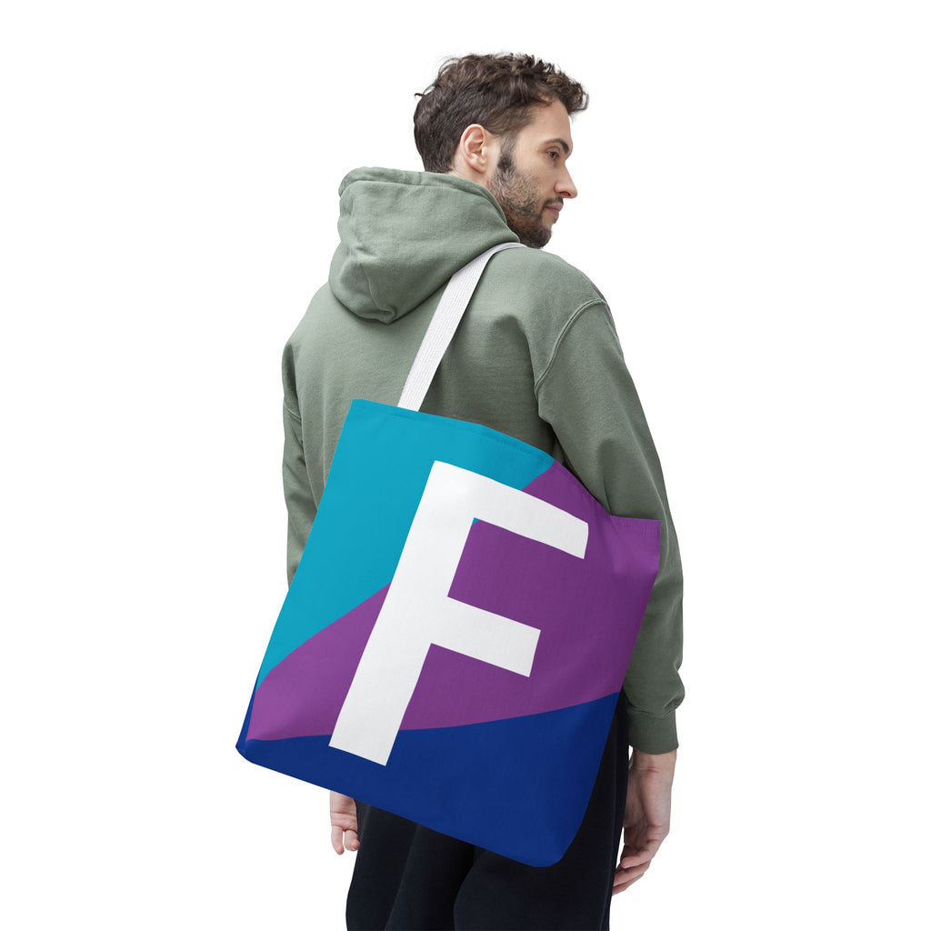 Monogram 'F' Colorblock Tote Bag — Personalized Initial F Shoulder Tote