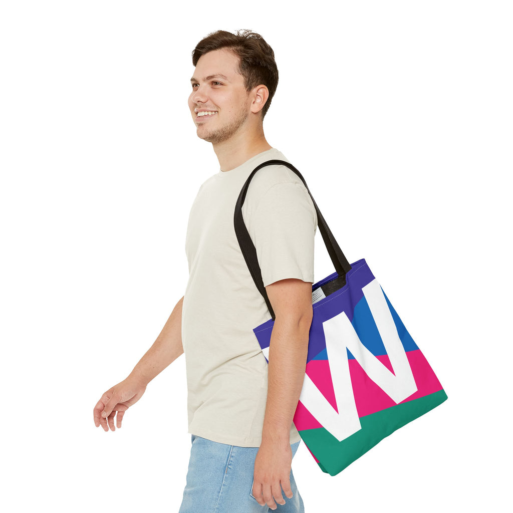 Monogram 'W' Colorblock Tote Bag — Personalized Initial W Shoulder Tote