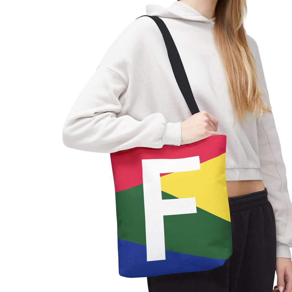 Monogram 'F' Colorblock Tote Bag — Personalized Initial F Shoulder Tote