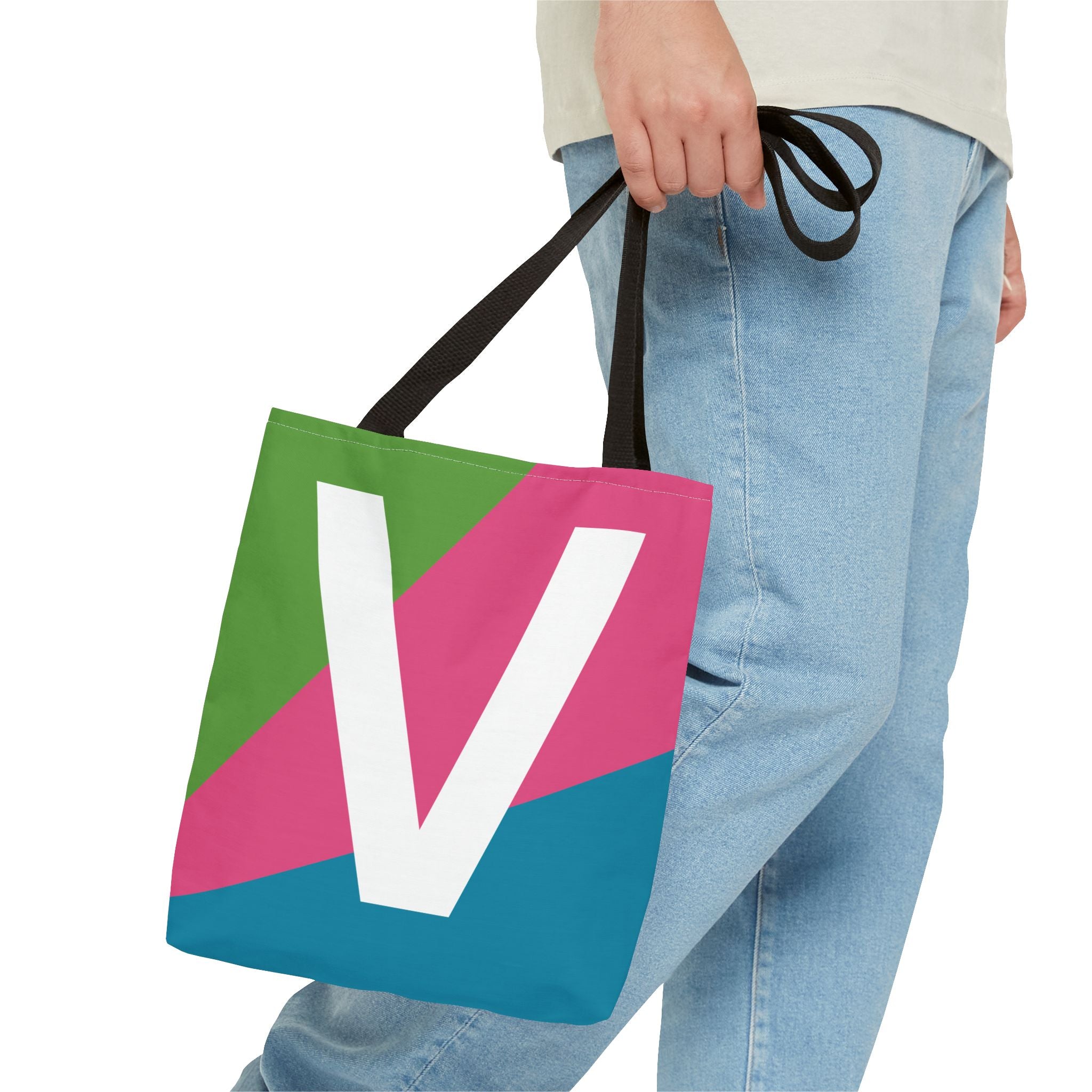 Monogram 'V' Colorblock Tote Bag — Personalized Initial V Shoulder Tote