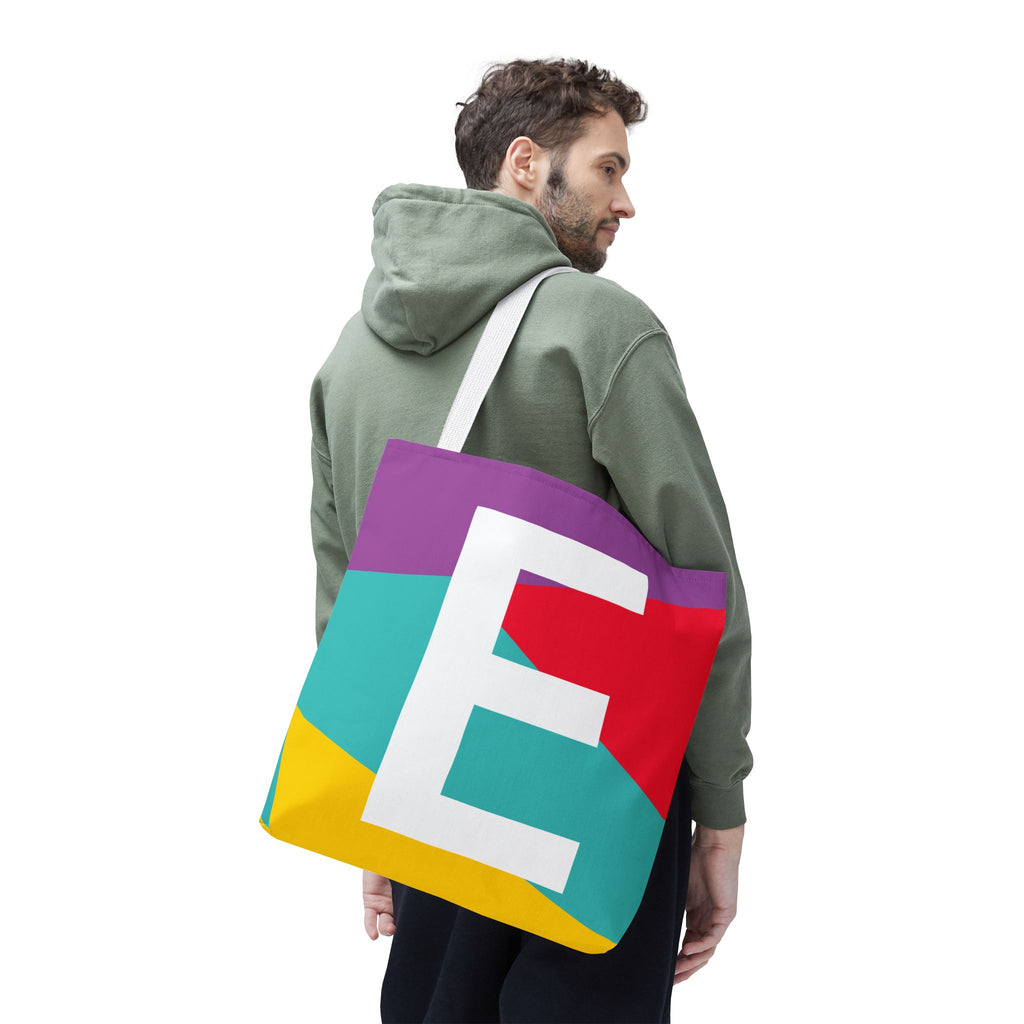 Monogram 'E' Colorblock Tote Bag — Personalized Initial E Shoulder Tote