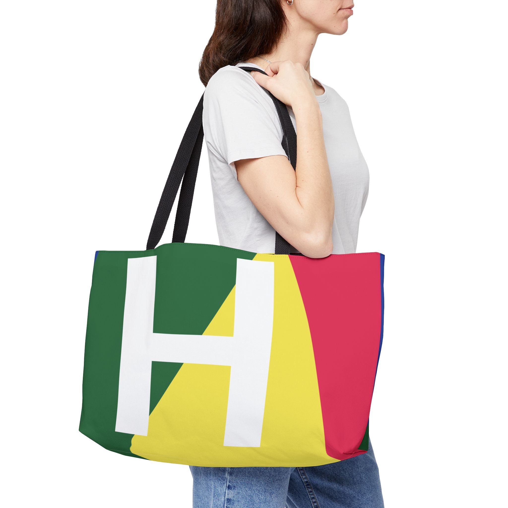 Personalized 'H' Colorblock Tote Bag — Monogram Weekender Tote