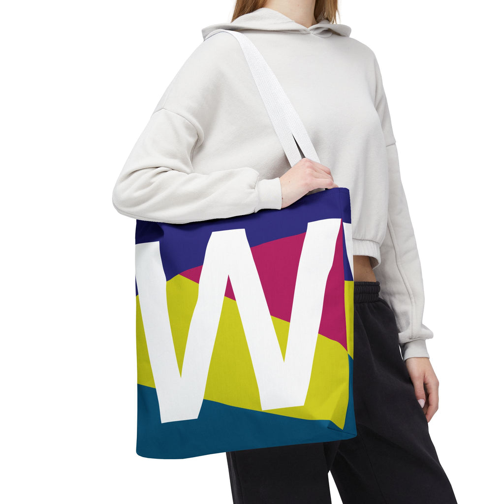 Monogram 'W' Colorblock Tote Bag — Personalized Initial W Shoulder Tote