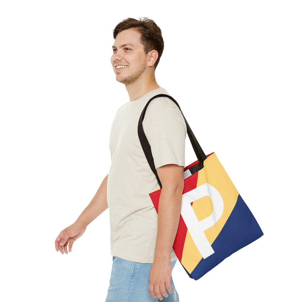 Monogram 'P' Colorblock Tote Bag — Personalized Initial P Shoulder Tote