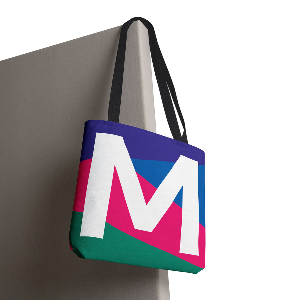 Monogram 'M' Colorblock Tote Bag — Personalized Initial M Shoulder Tote