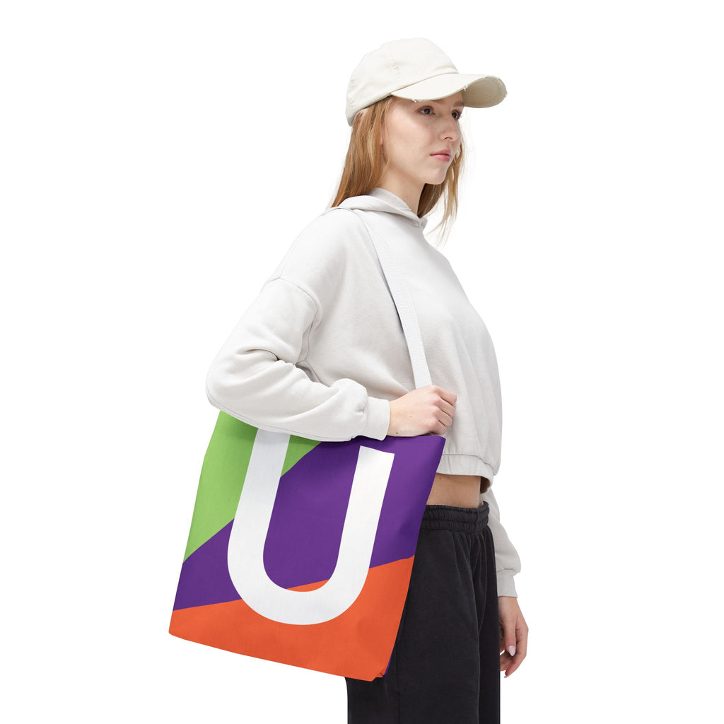 Monogram 'U' Colorblock Tote Bag — Personalized Initial U Shoulder Tote