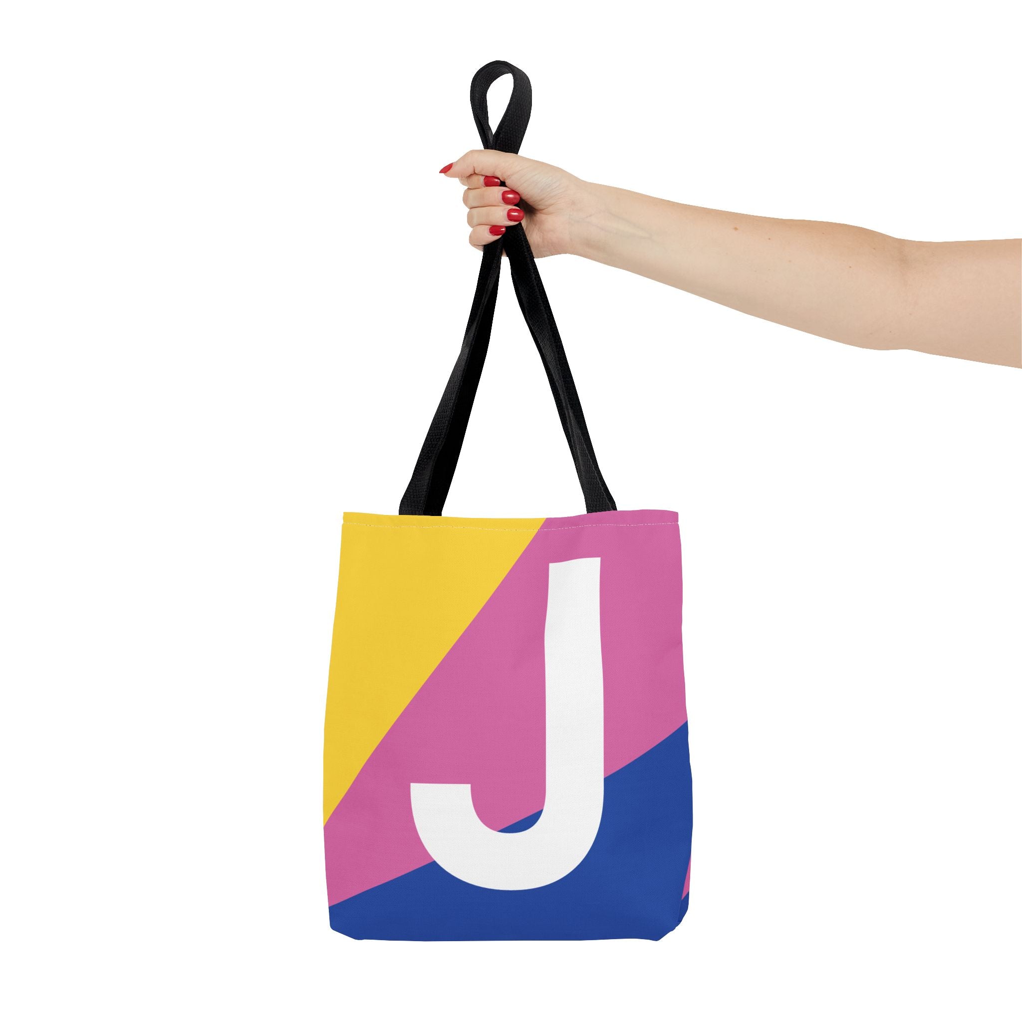 Monogram 'J' Colorblock Tote Bag — Personalized Initial J Shoulder Tote
