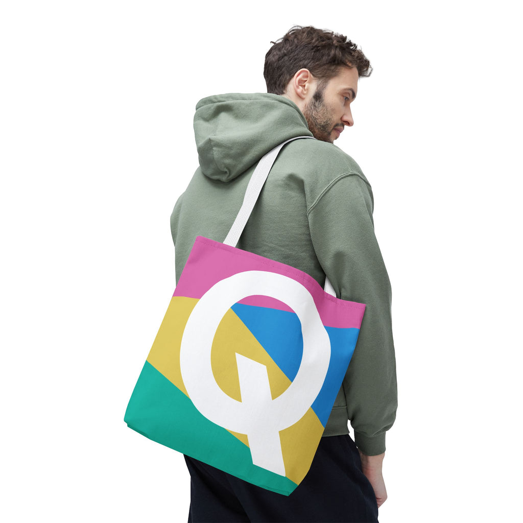 Monogram 'Q' Colorblock Tote Bag — Personalized Initial Q Shoulder Tote