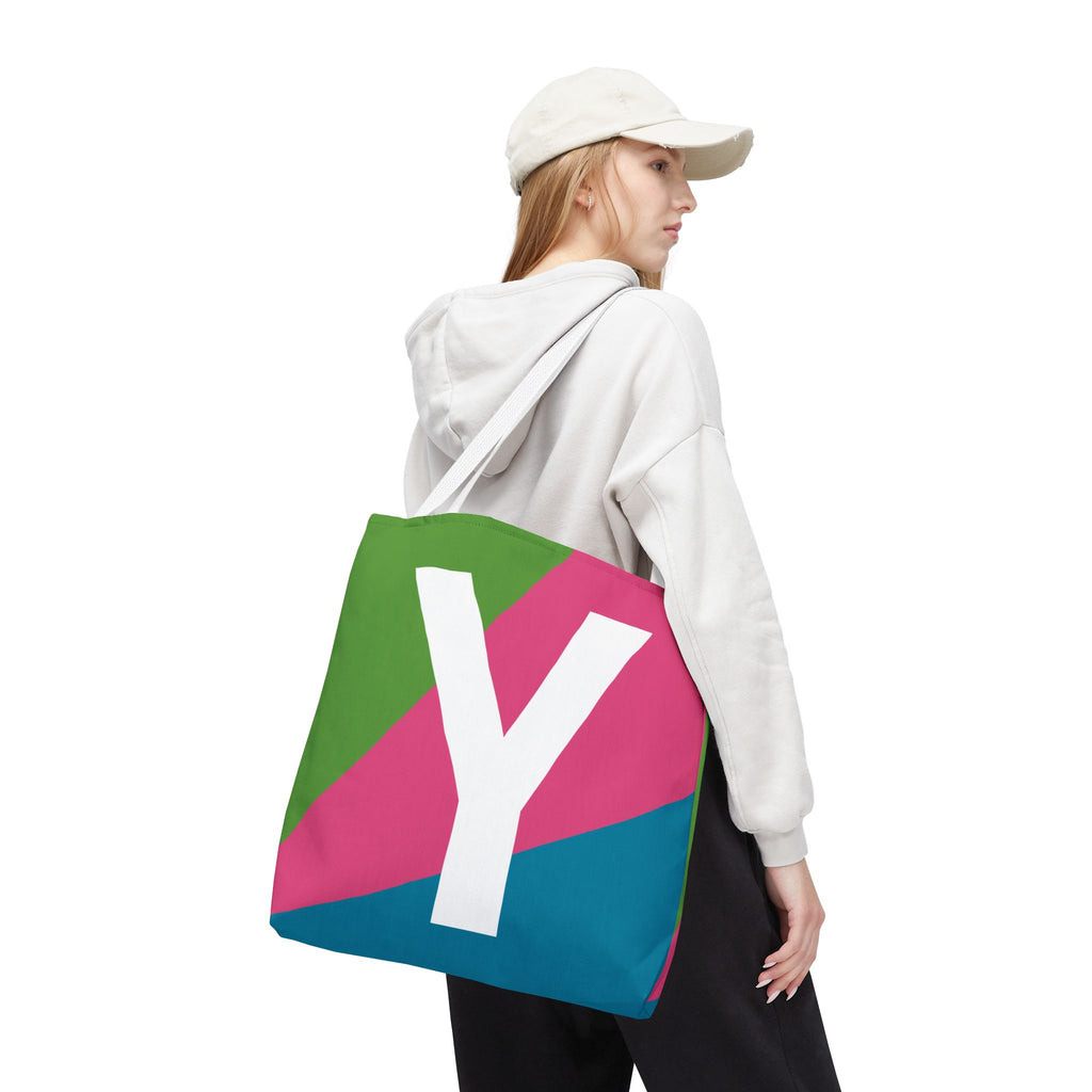 Monogram 'Y' Colorblock Tote Bag — Personalized Initial Y Shoulder Tote