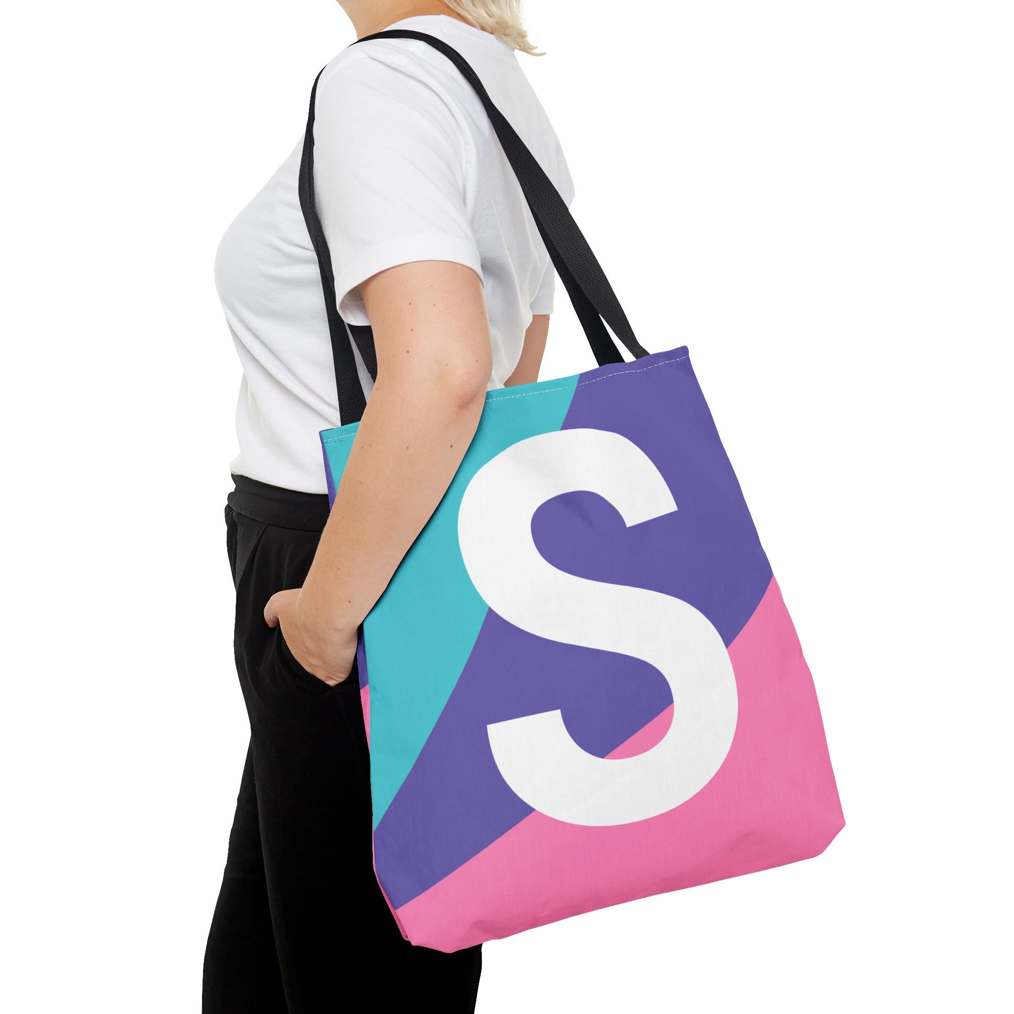 Monogram 'S' Colorblock Tote Bag — Personalized Initial S Shoulder Tote