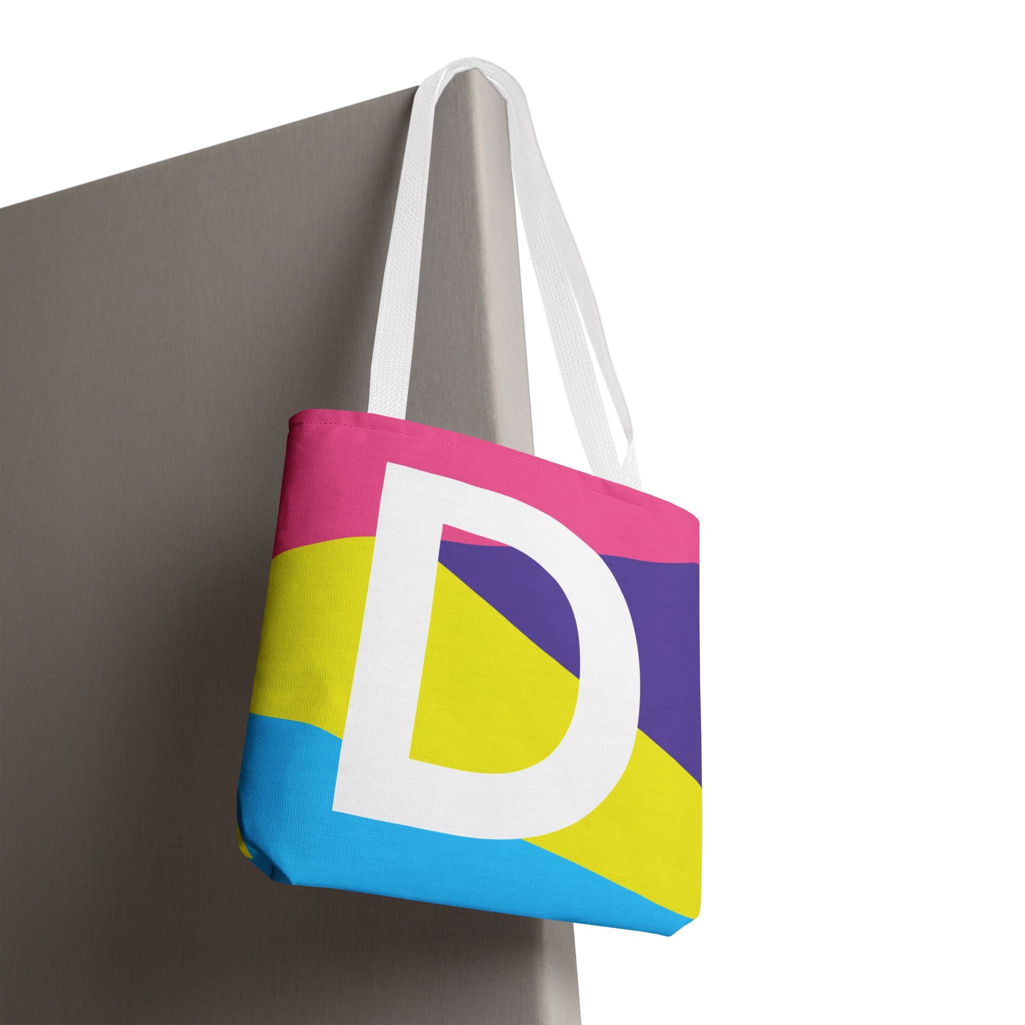 Monogram 'D' Colorblock Tote Bag — Personalized Initial D Shoulder Tote
