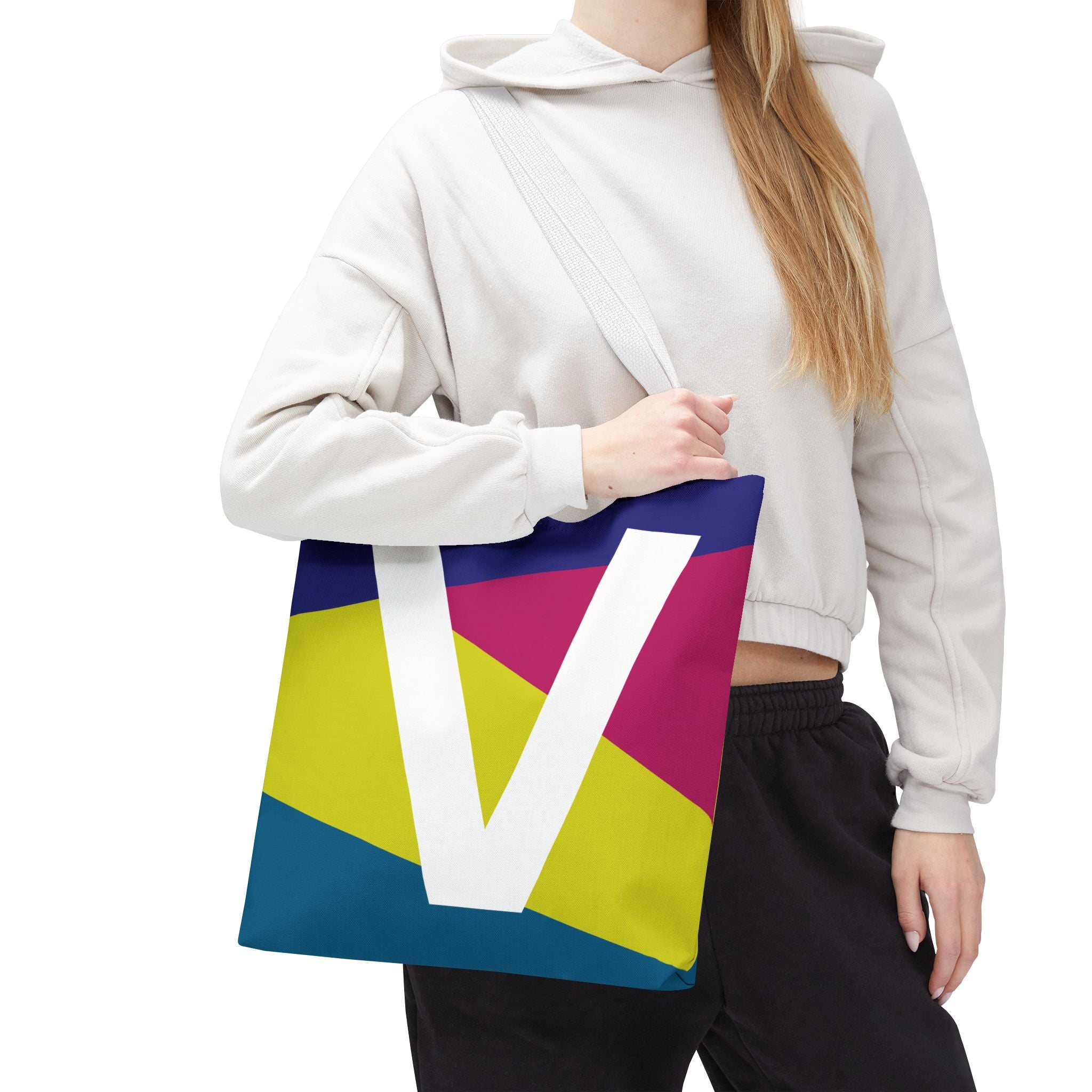 Monogram 'V' Colorblock Tote Bag — Personalized Initial V Shoulder Tote