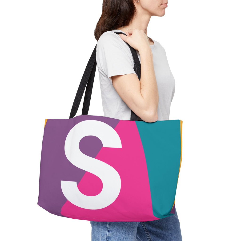 Personalized 'S' Colorblock Tote Bag — Monogram Weekender Tote