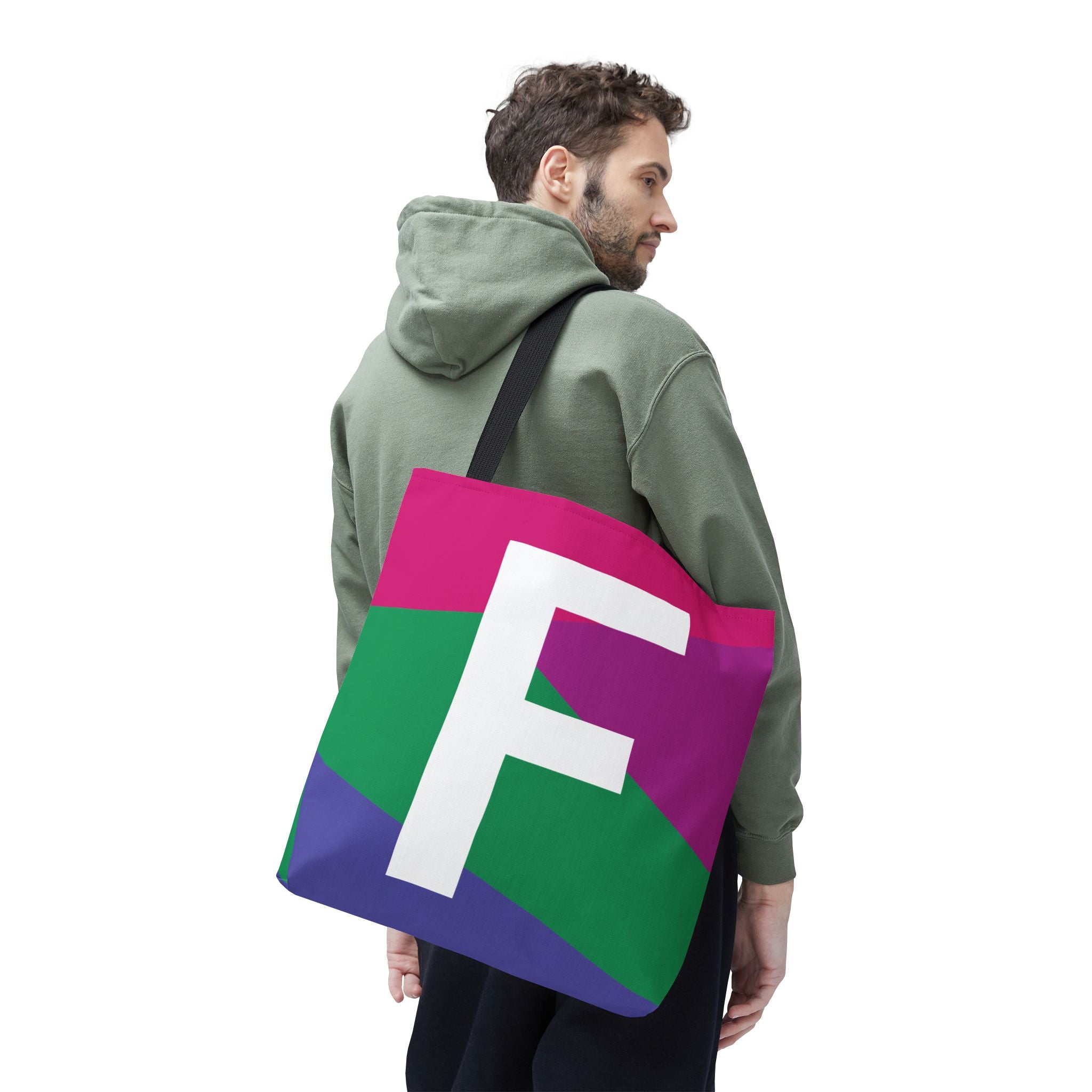 Monogram 'F' Colorblock Tote Bag — Personalized Initial F Shoulder Tote