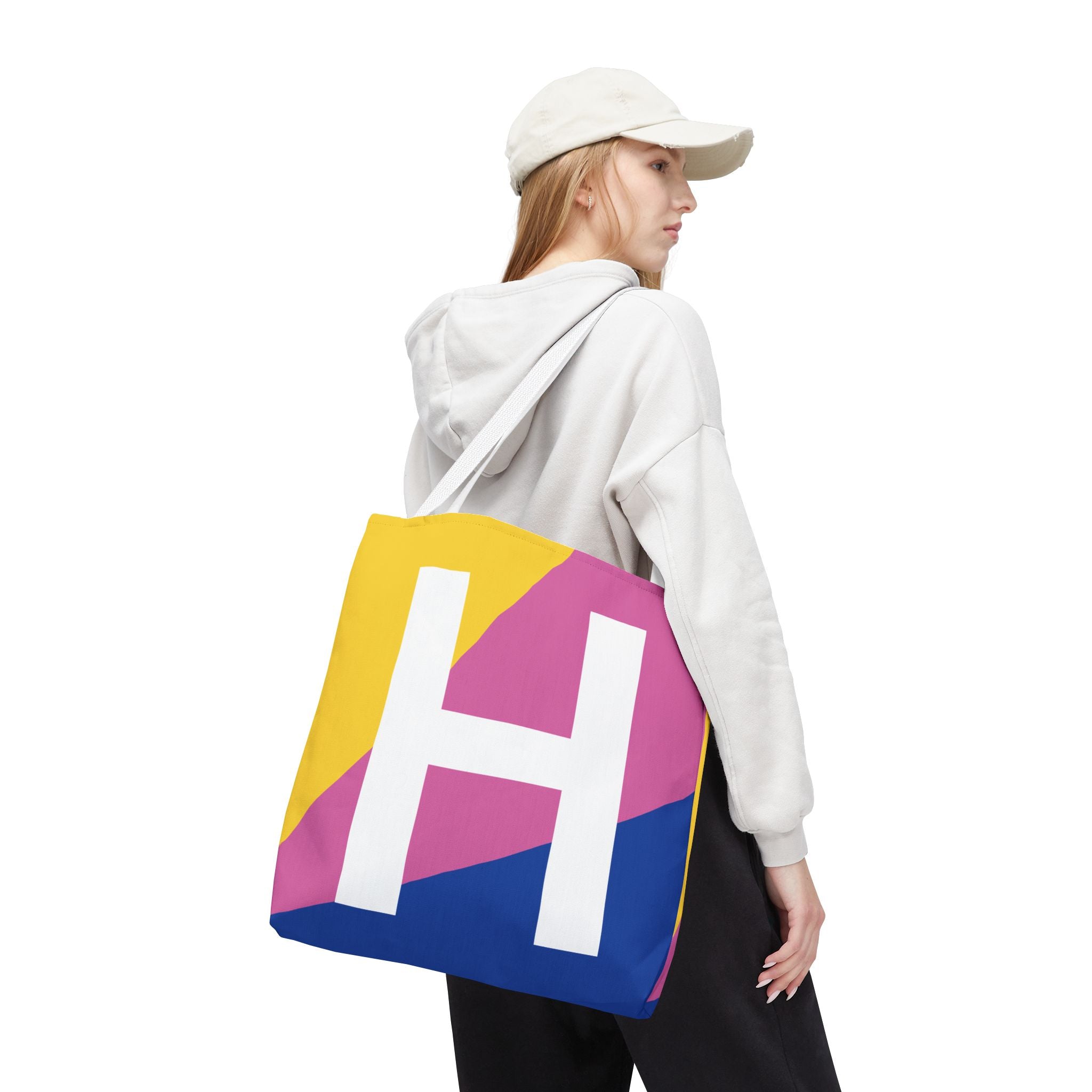Monogram 'H' Colorblock Tote Bag — Personalized Initial H Shoulder Tote
