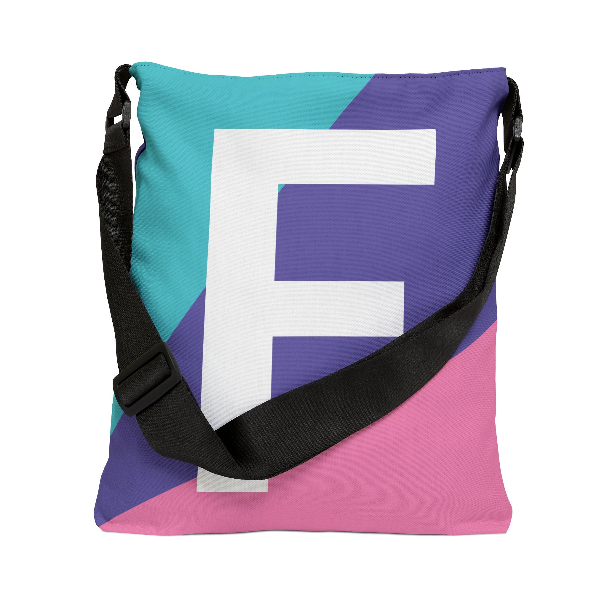 Initial Letter 'F' Colorblock Adjustable Tote Bag — Monogram Alphabet Shoulder Bag
