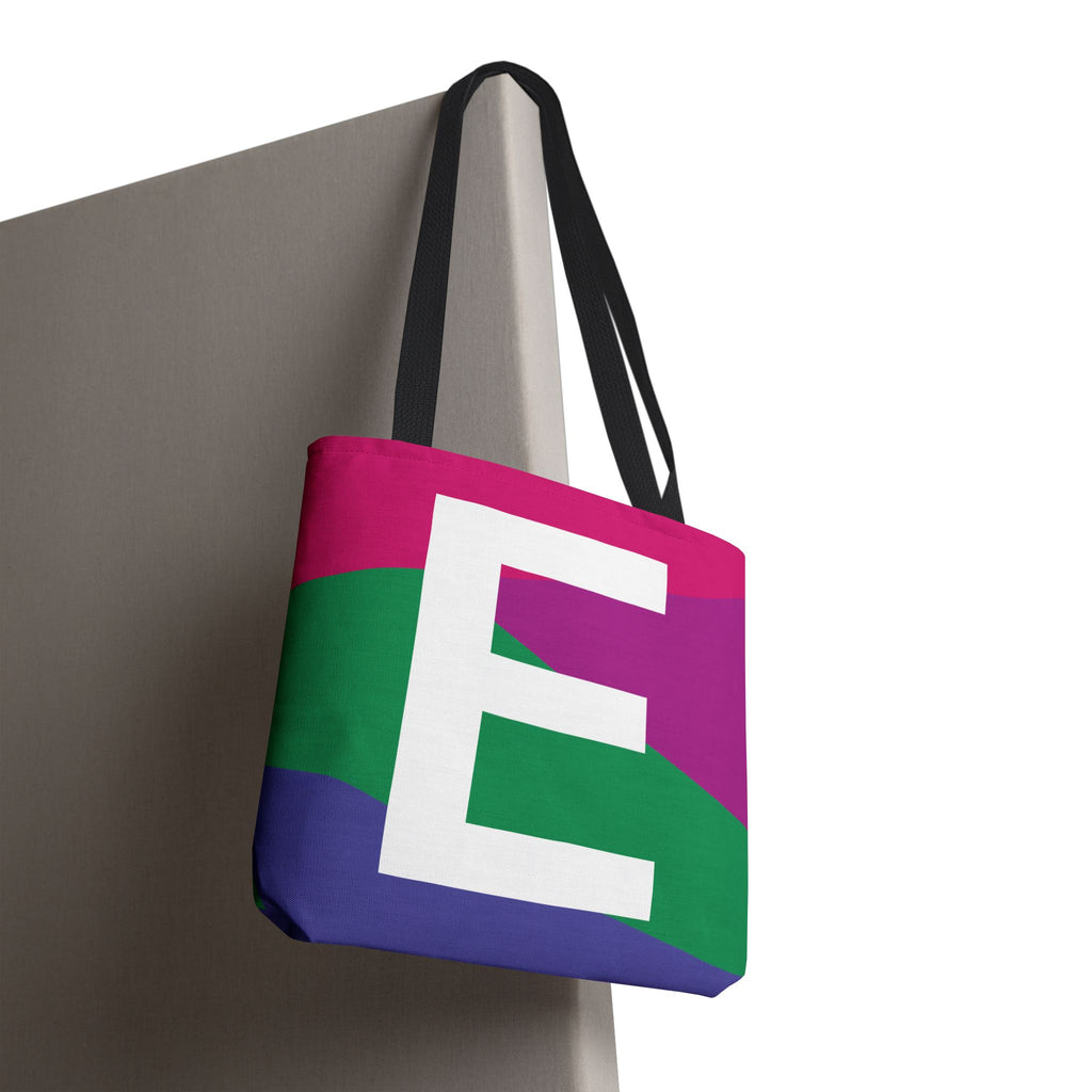 Monogram 'E' Colorblock Tote Bag — Personalized Initial E Shoulder Tote