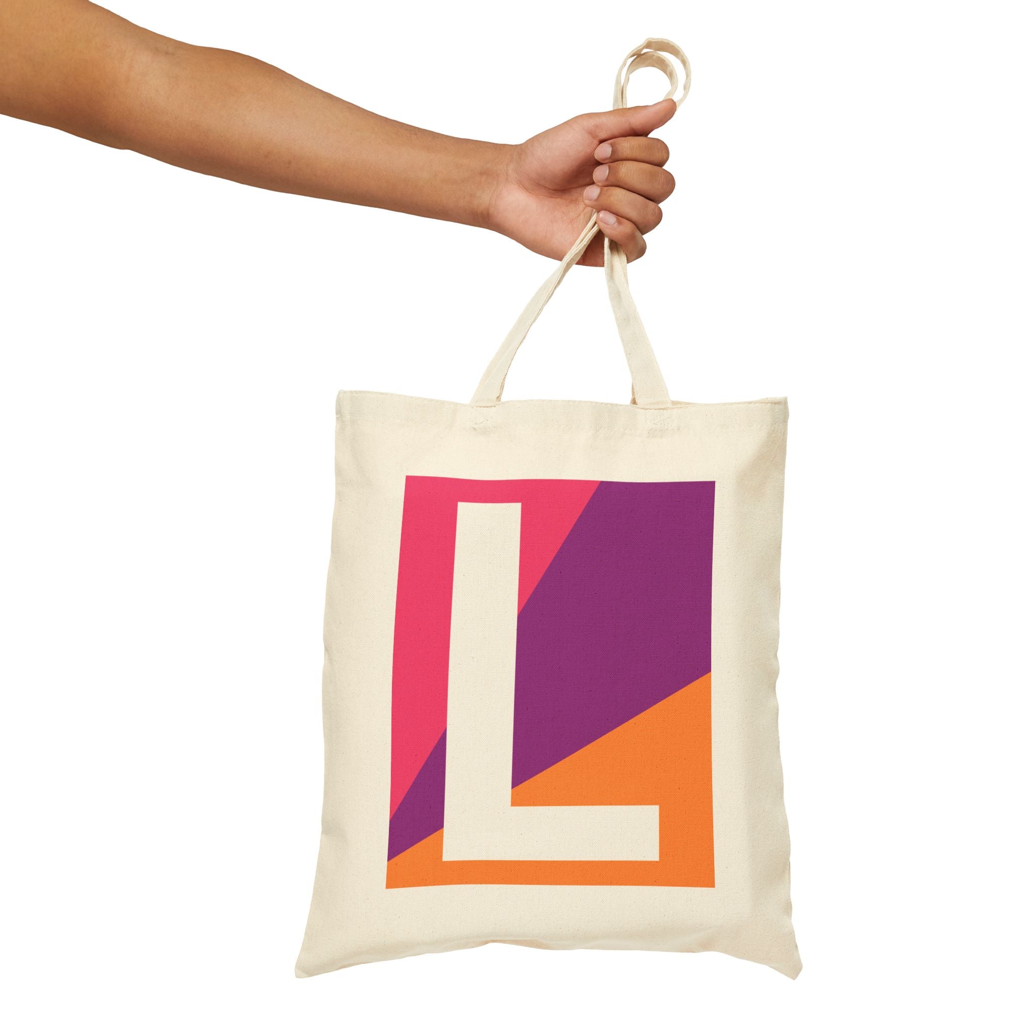 Initial L Colorblock Canvas Tote Bag — Monogram Letter L Reusable Grocery Tote