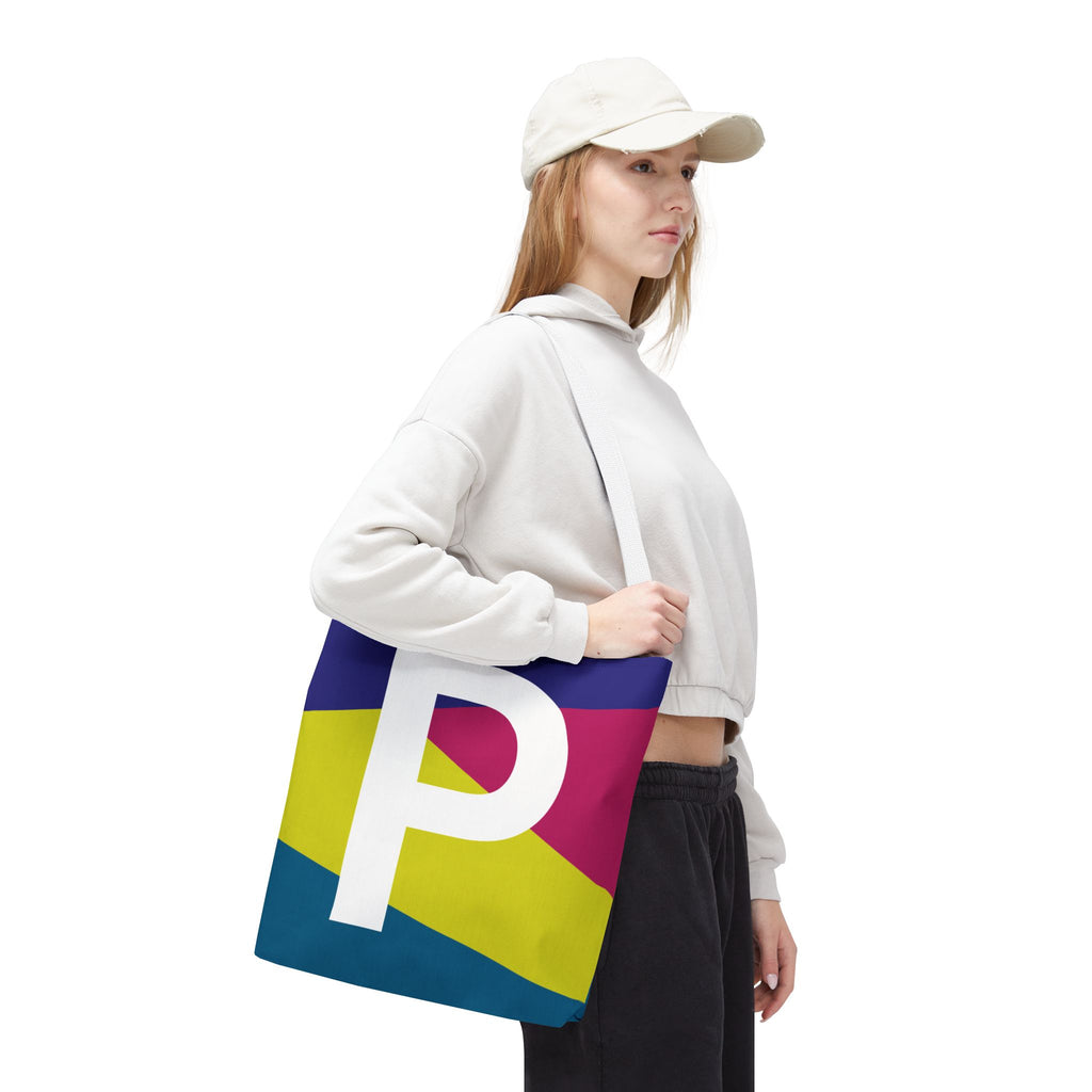 Monogram 'P' Colorblock Tote Bag — Personalized Initial P Shoulder Tote