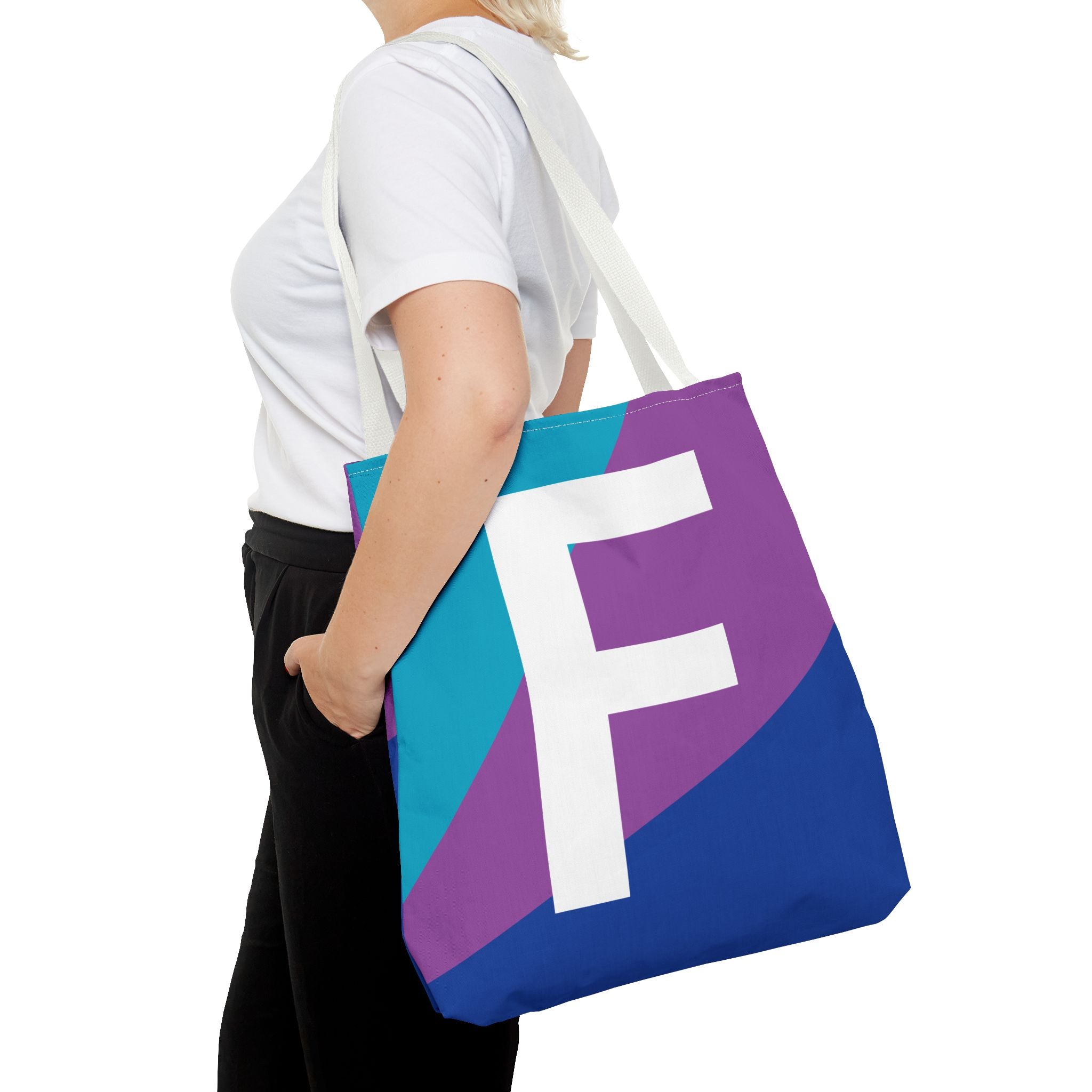 Monogram 'F' Colorblock Tote Bag — Personalized Initial F Shoulder Tote