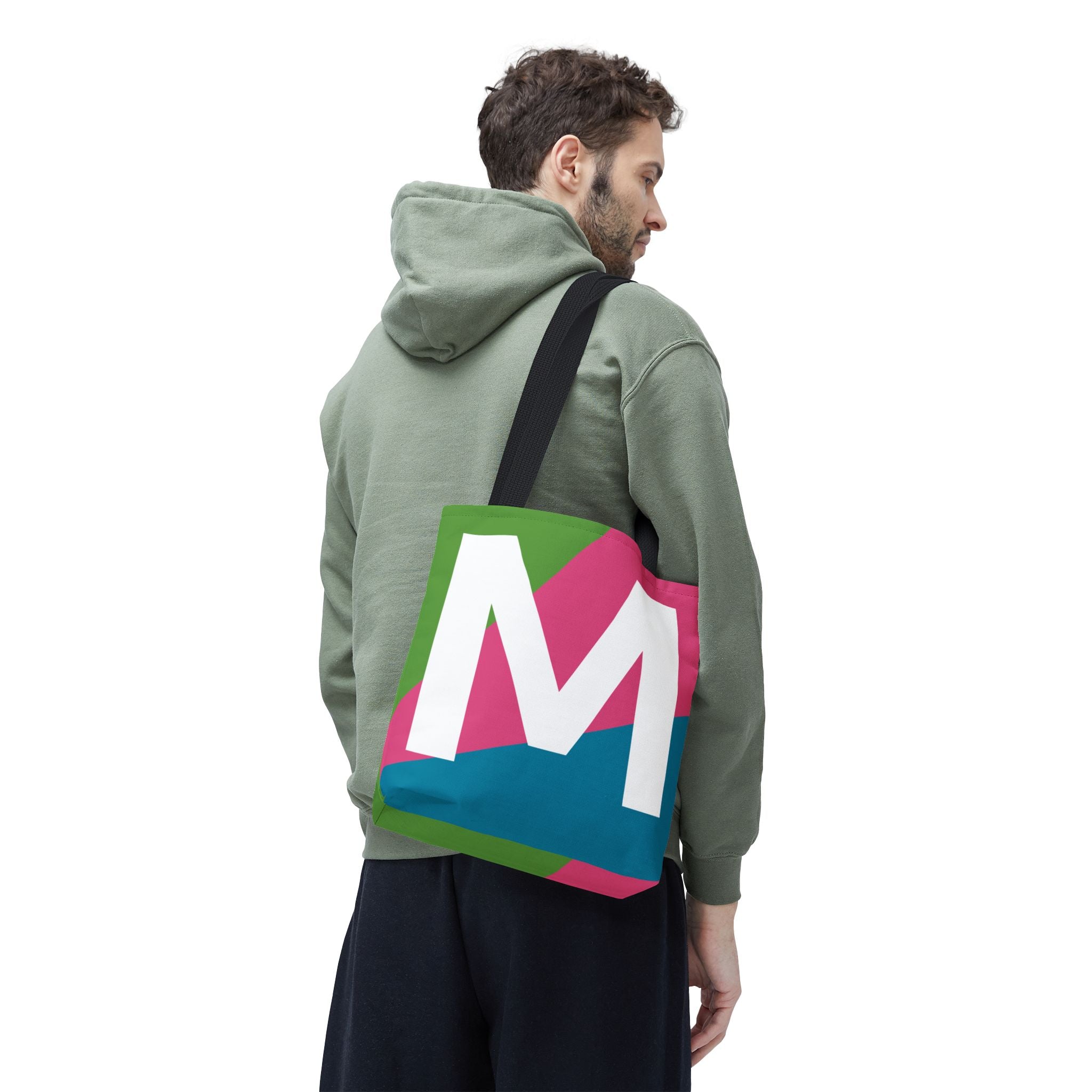 Monogram 'M' Colorblock Tote Bag — Personalized Initial M Shoulder Tote